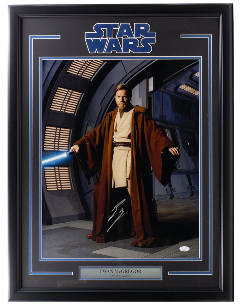 Ewan McGregor Autographed 16x20 Framed Star Wars Obi-Wan Kenobi Photo with JSA Certificate - Perfect for Movie Memorabilia Collectors & Star Wars Fans Display