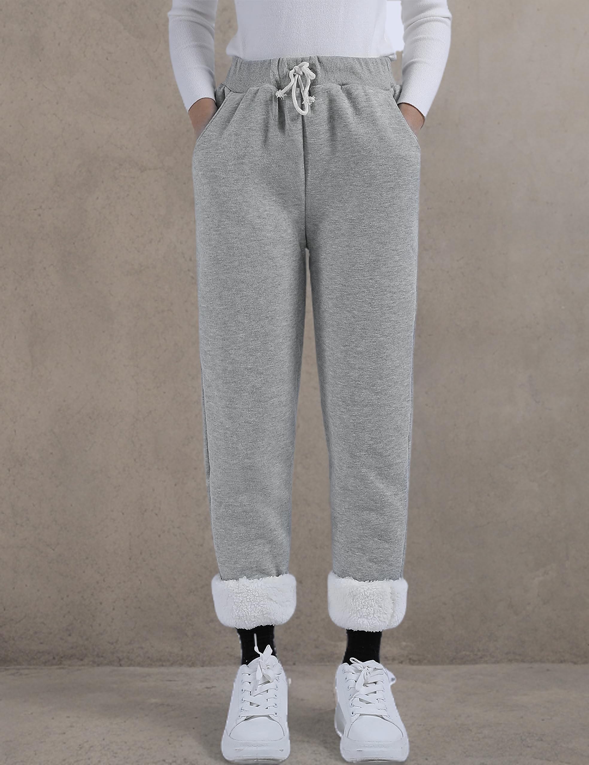 Yeokou Women's Sherpa Lined Sweatpants - Winter Warm Fleece Joggers with Pockets, Soft Lounge Pants for Yoga, Running & Home Comfort