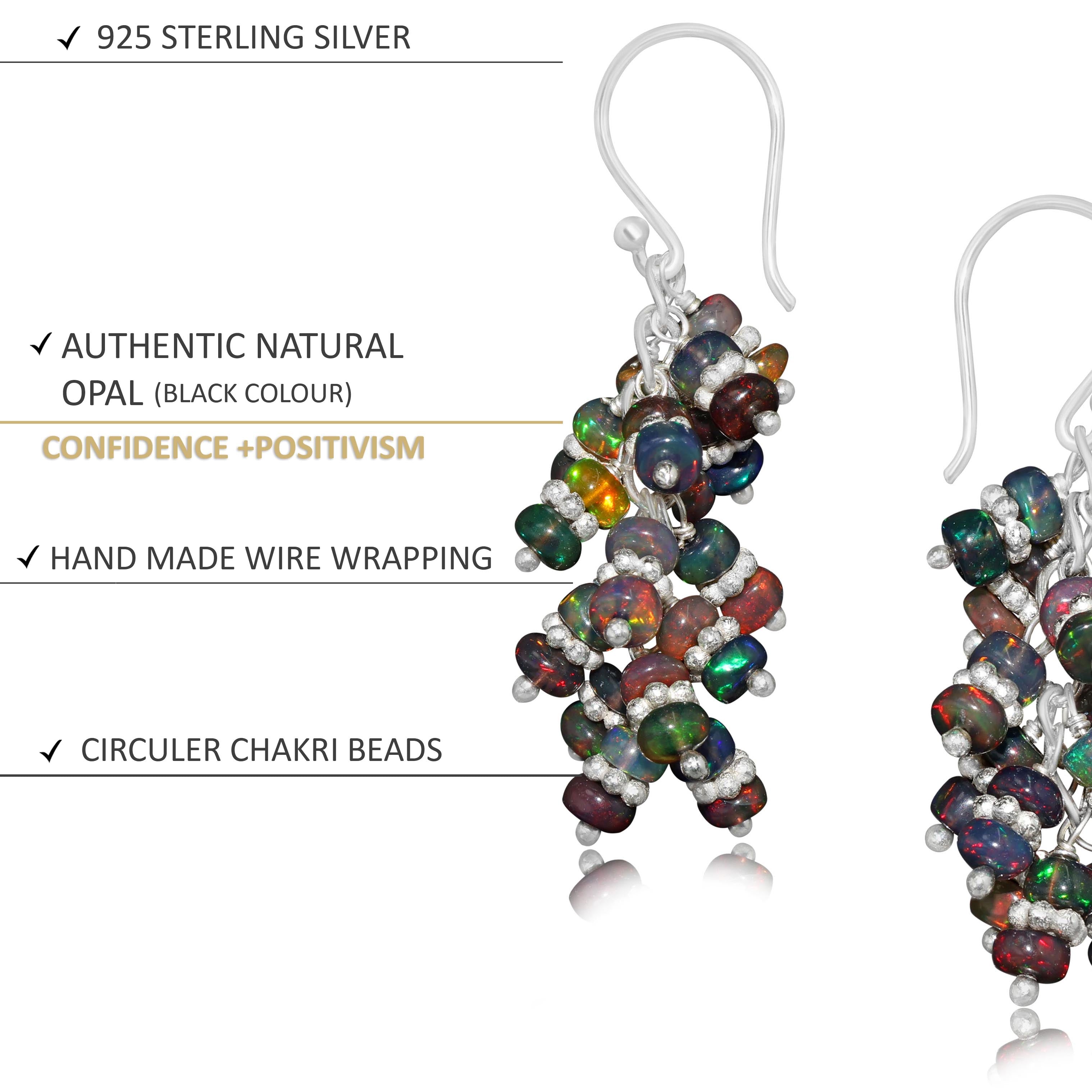 Handmade Black Opal Wire Wrapping Chakri Earrings - Boho Tribal Jewelry for Women - Perfect for Festivals, Weddings & Spiritual Healing
