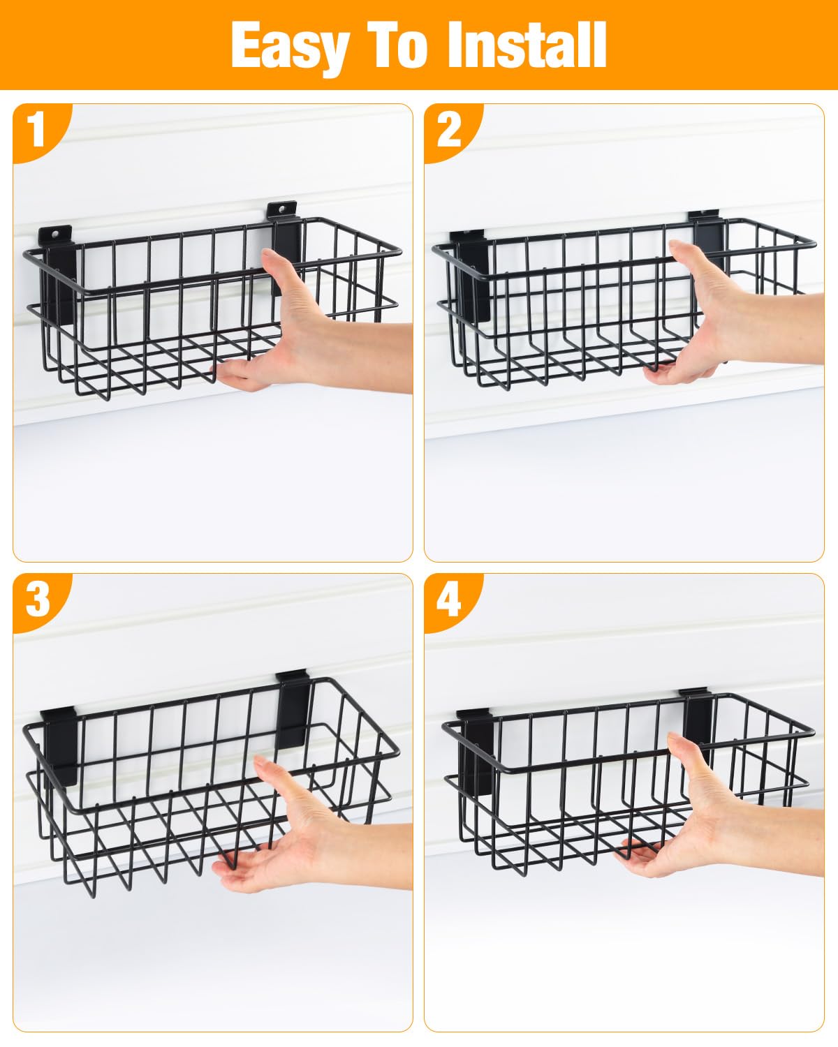 94 Pcs Slat Wall Organizer Set - 4 Black Metal Ventilated Slatwall Baskets & 90 Slatwall Hooks in 3 Sizes (4