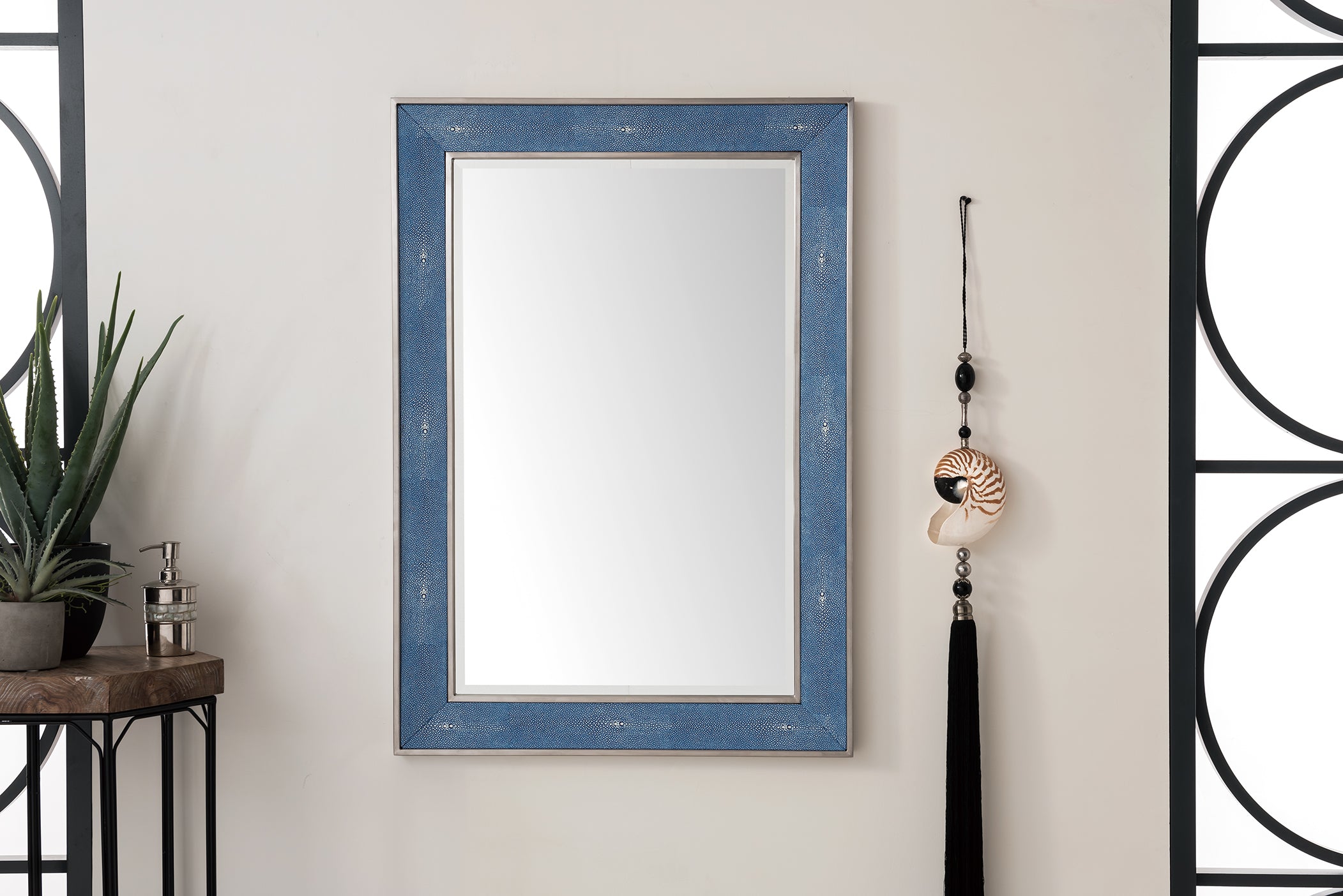 Element 28 Mirror - Silver with Delft Blue Design - Perfect for Living Room, Bedroom & Bathroom Decor