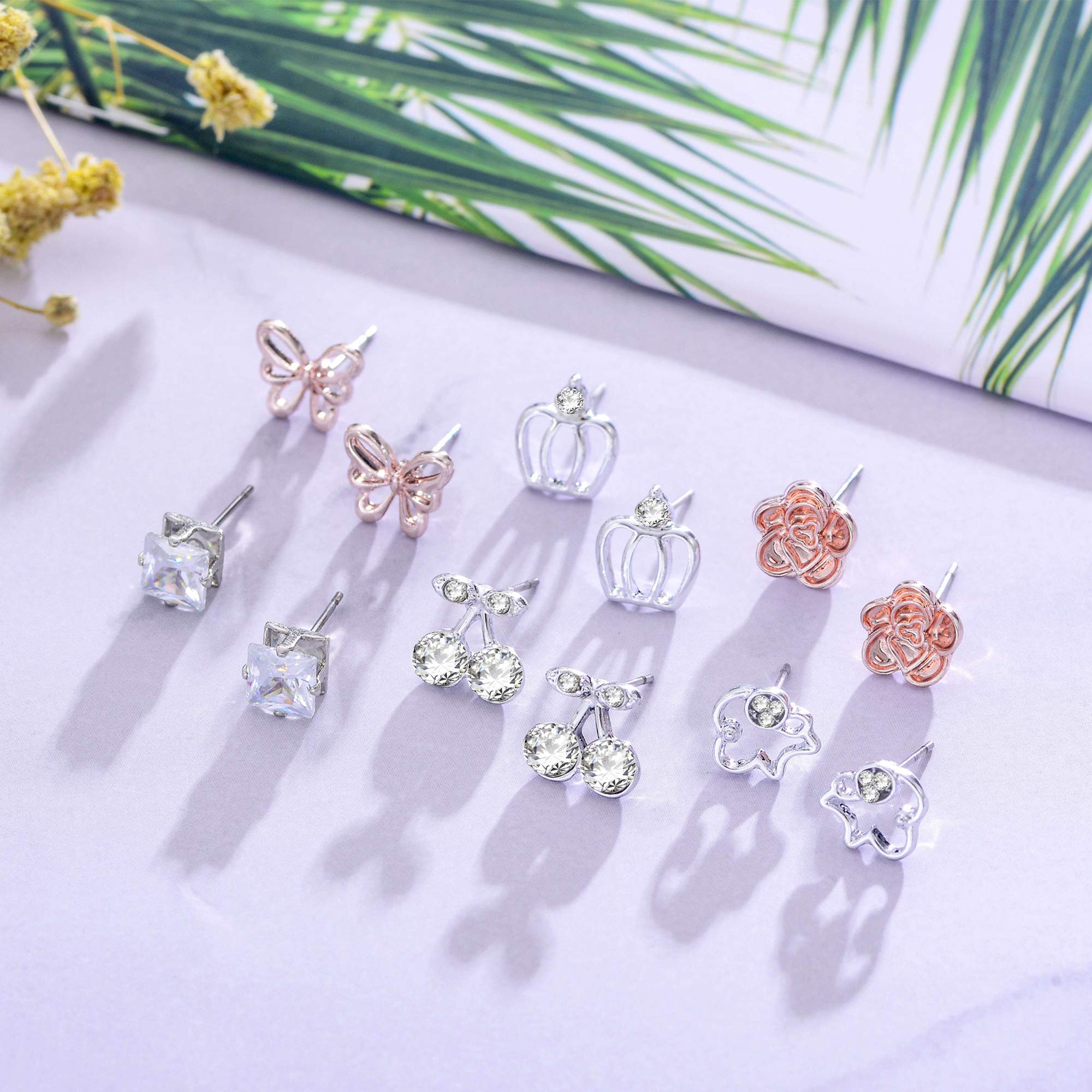 Aganippe 12/30 Pairs Assorted Stainless Steel Stud Earrings Set - Mini Hoop, Animal, Pearl, Crystal & Geometric Stud Earrings for Women & Teen Girls | Heart, Cat & Cute Designs | Perfect Gift for Birthdays, Parties & Everyday Wear