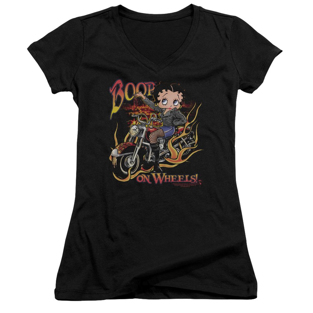 Betty Boop On Wheels Juniors' Sheer Fitted V-Neck T-Shirt - Trendy Graphic Tee for Women & Teens - Casual Wear, Street Style, Party Outfit