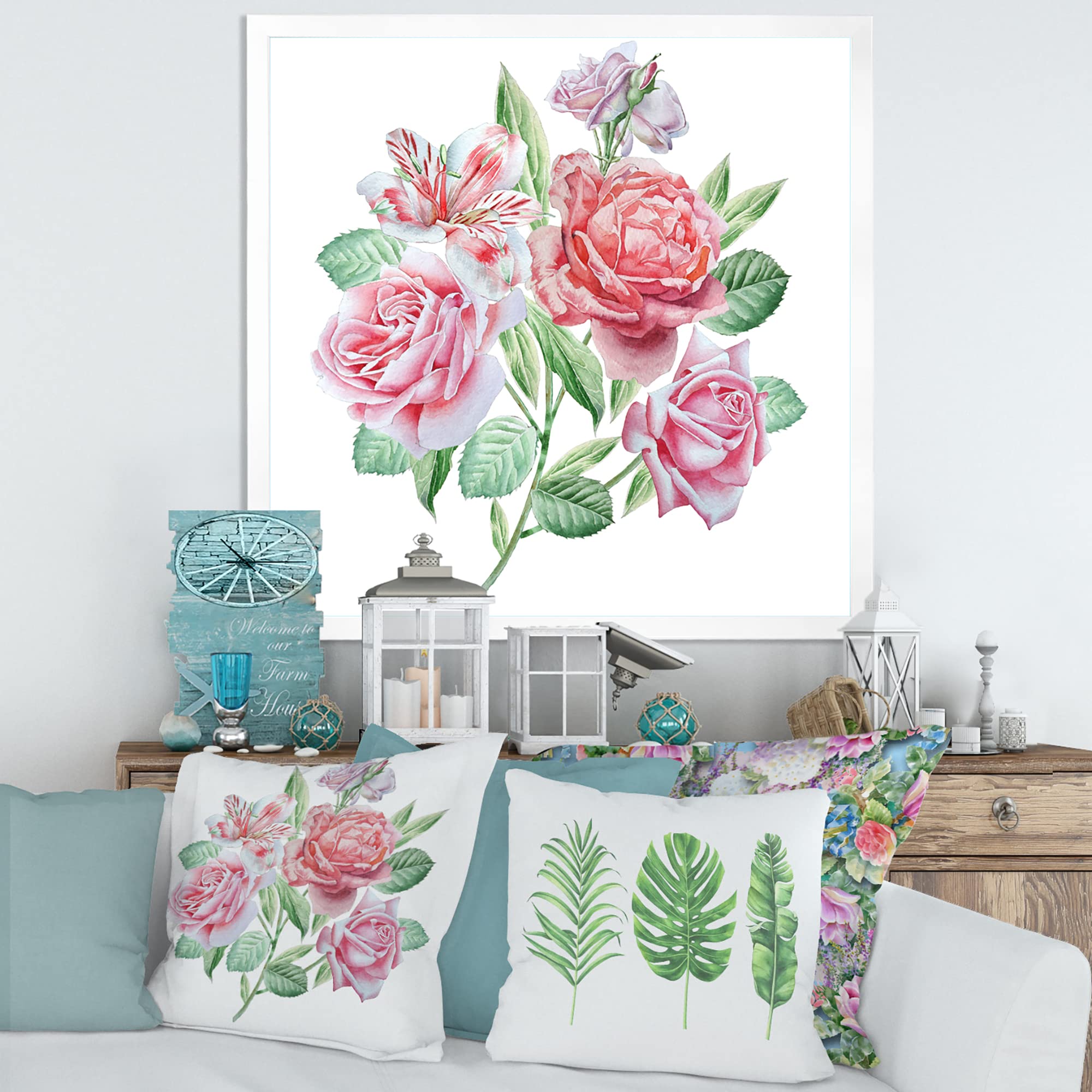 DesignQ Spring Flowers Alstroemeria Rose Traditional Framed Wall Art - Floral Home Decor for Living Room, Bedroom & Office - Perfect Gift for Housewarming & Wedding