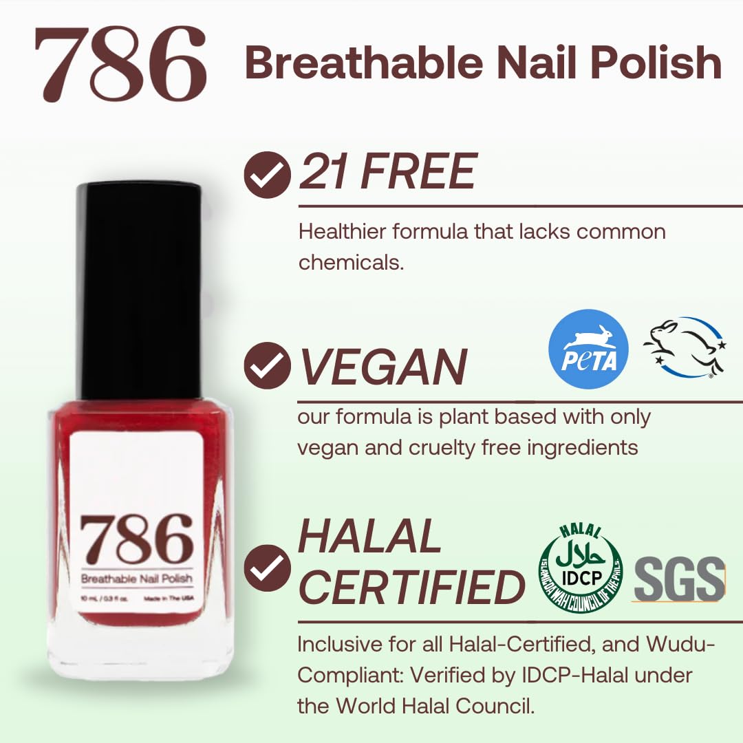786 Cosmetics Breathable Halal Nail Polish - Vegan, Cruelty-Free, 21-Free Formula, Fast Drying & Award Winning (Nizwa) - Perfect for Daily Wear, Special Occasions & Halal-Conscious Beauty Routines