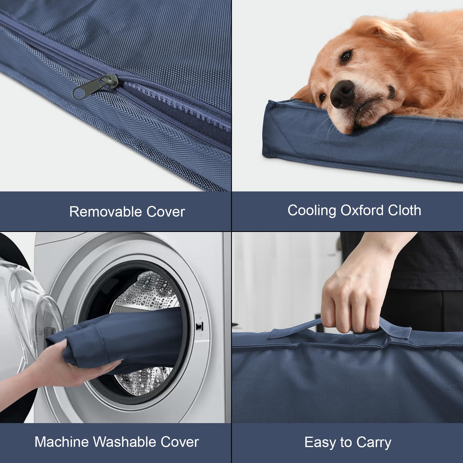 XL Waterproof Orthopedic Dog Bed for Large Dogs - Egg Foam Pet Bed with Removable Washable Oxford Cooling Cover (Navy Blue) - Perfect for Outdoor, Kennel & Indoor Use