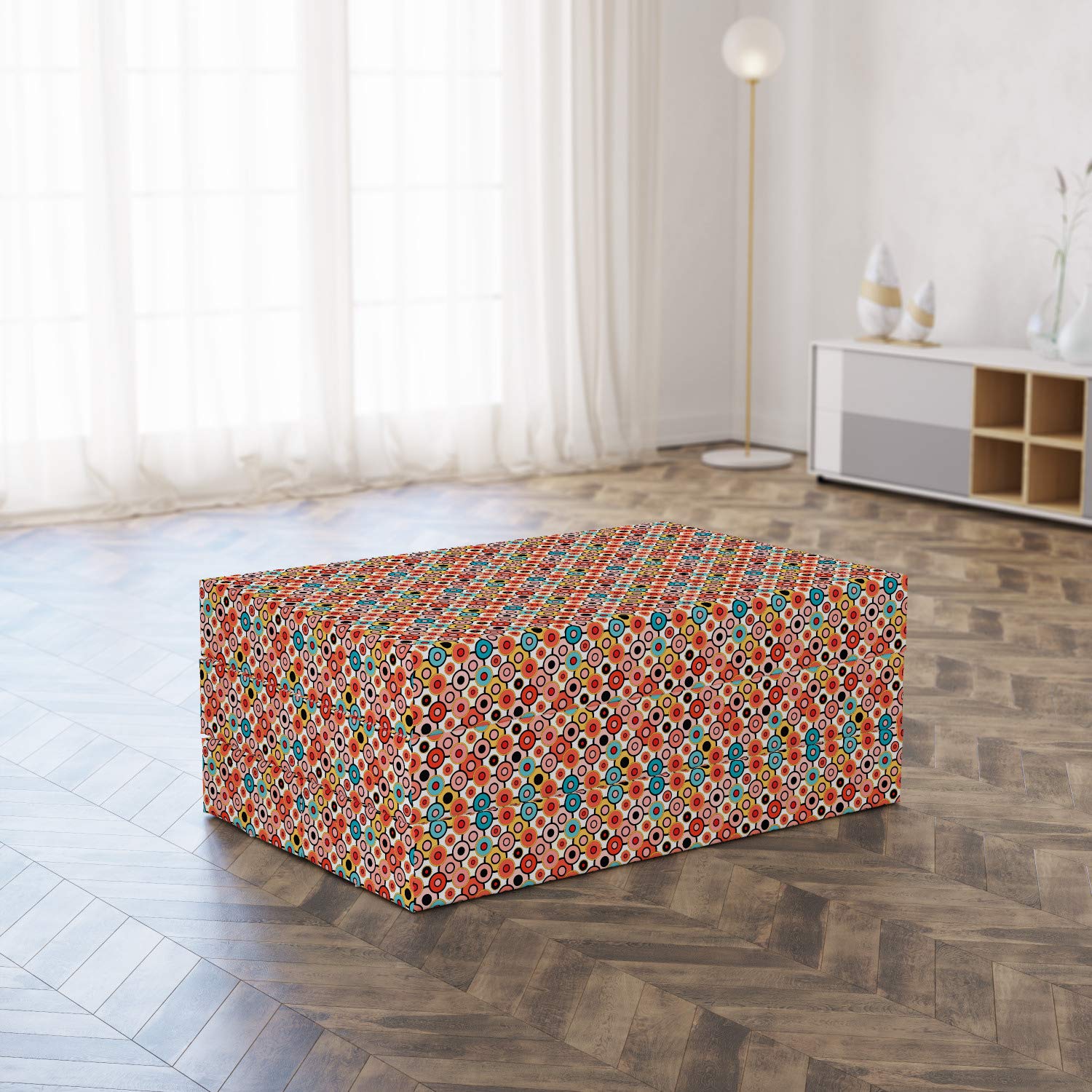 Ambesonne Vintage Foldable Mattress - Retro Bubble Design, 74.8