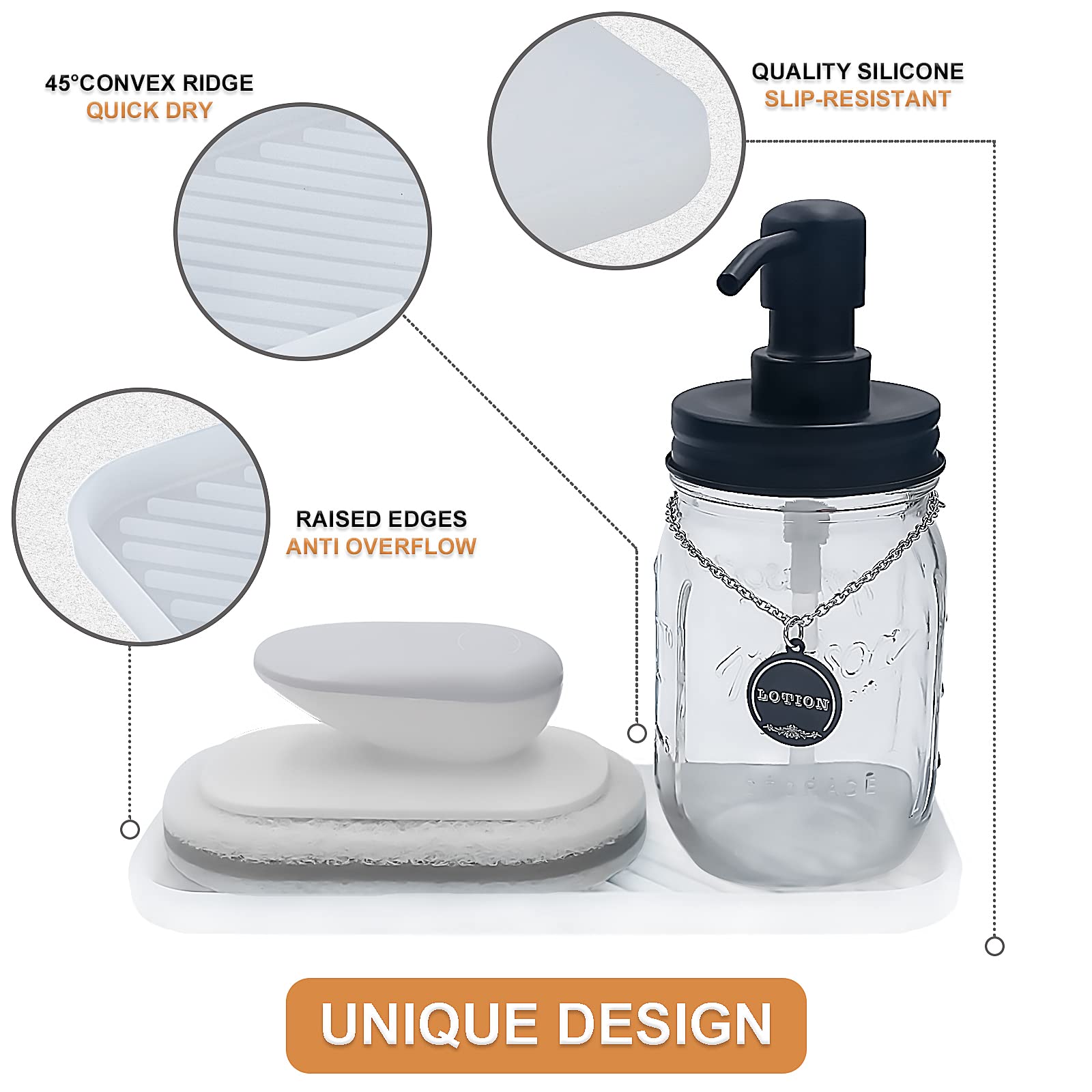 Clear Silicone Organizer Tray - 2 Pack Kitchen Sink & Bathroom Storage Tray for Soap, Sponge, Dish Brush & Accessories | Perfect for Organizing Dishwashing Supplies & Bath Essentials