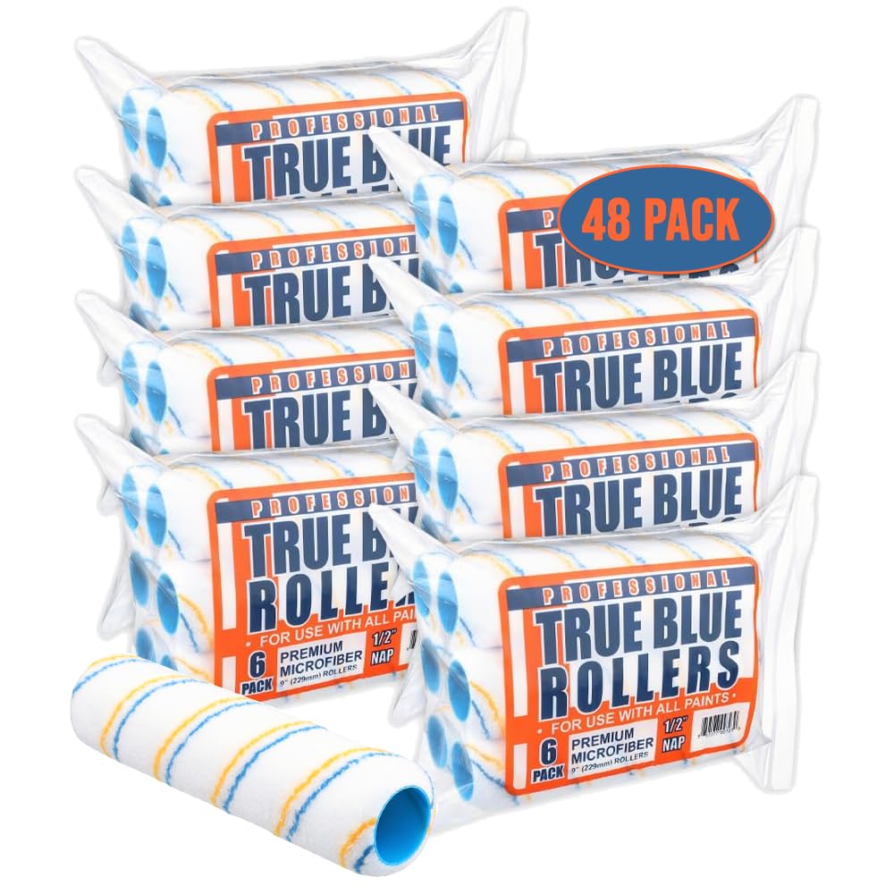 True Blue 9 Inch Professional Paint Roller Covers - 48 Pack Bulk Refill (1/2