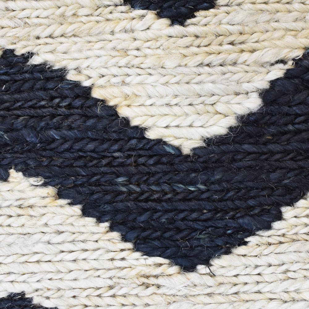 Hand Knotted SUMAK Jute Eco-Friendly Contemporary Area Rug 8'x10' Rectangle - Cream & Black High Pile Natural Fiber Rug for Living Room, Bedroom & Outdoor Use | Handmade Indoor/Outdoor Rug (J00014)