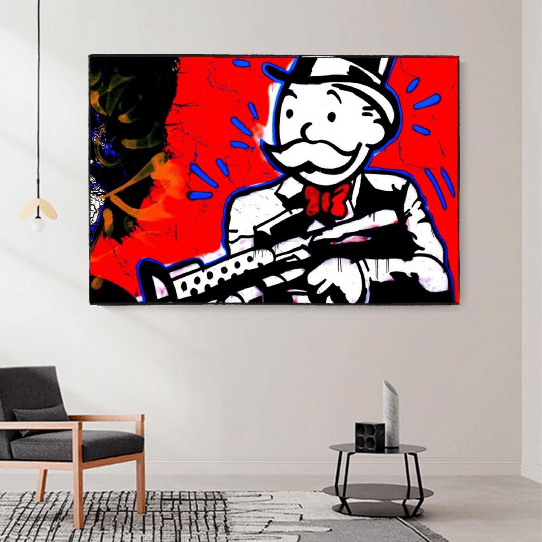 Alec Monopoly Money Man Gangster Scarface Canvas Wall Art - Pop Culture Home Decor for Living Room, Office & Man Cave