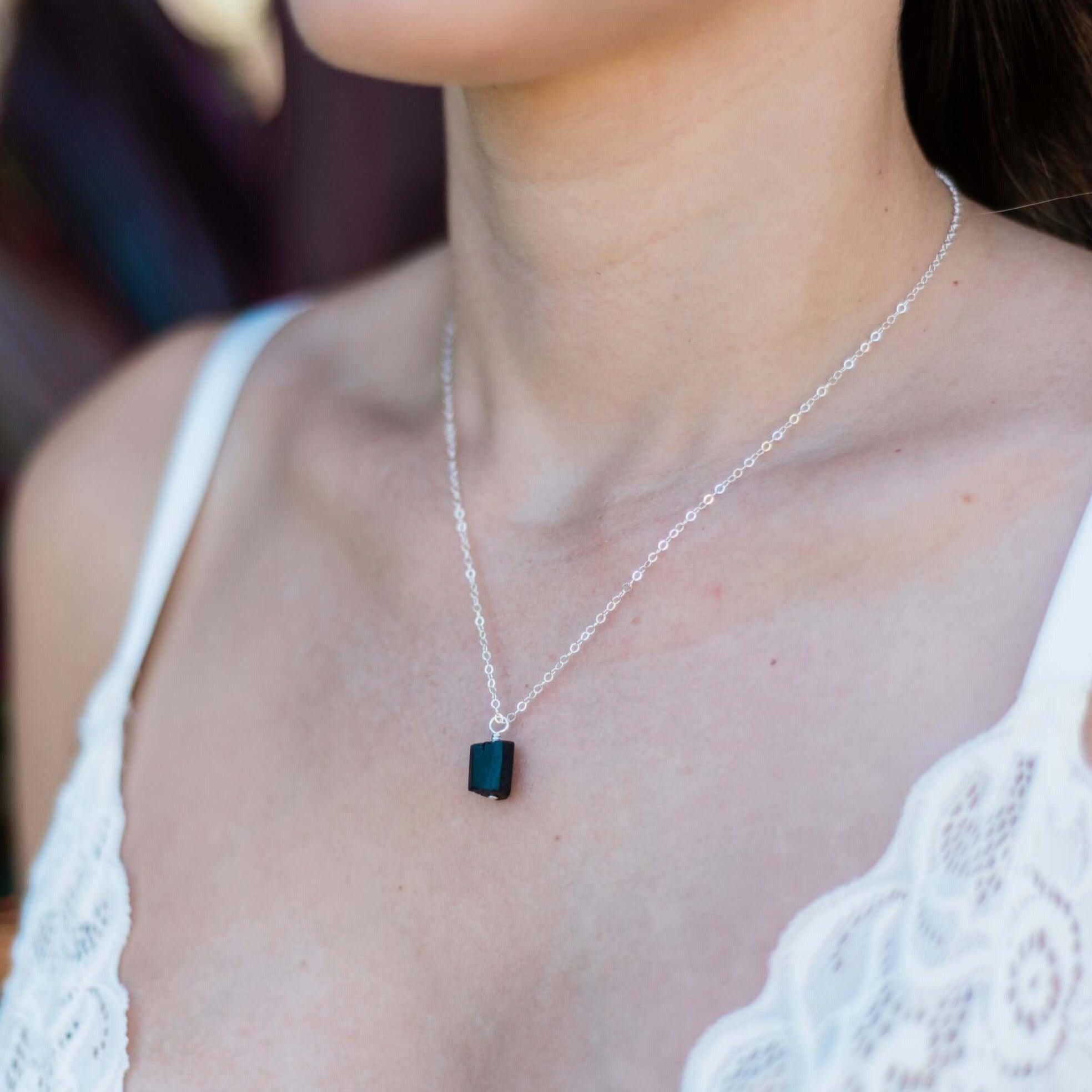 Natural Tiny Raw Black Tourmaline Pendant Necklace for Women - Healing Crystal Jewelry for Protection & Energy Cleansing | Perfect for Meditation, Yoga & Spiritual Gifts