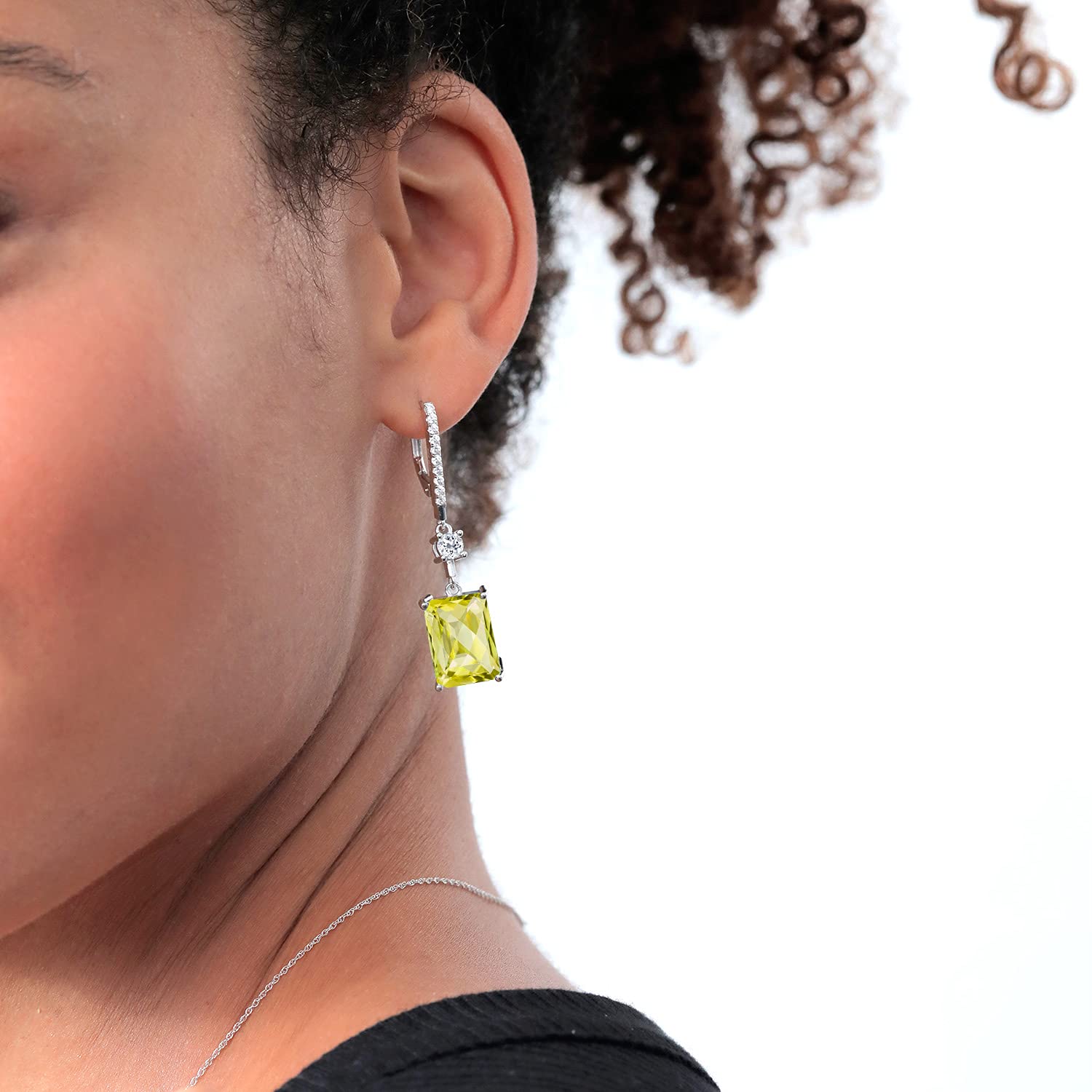 14.66 Ct Emerald Cut Lemon Quartz & White Topaz Dangle Earrings in 925 Sterling Silver | Gem Stone King | Elegant Jewelry for Women, Party & Wedding Accessories