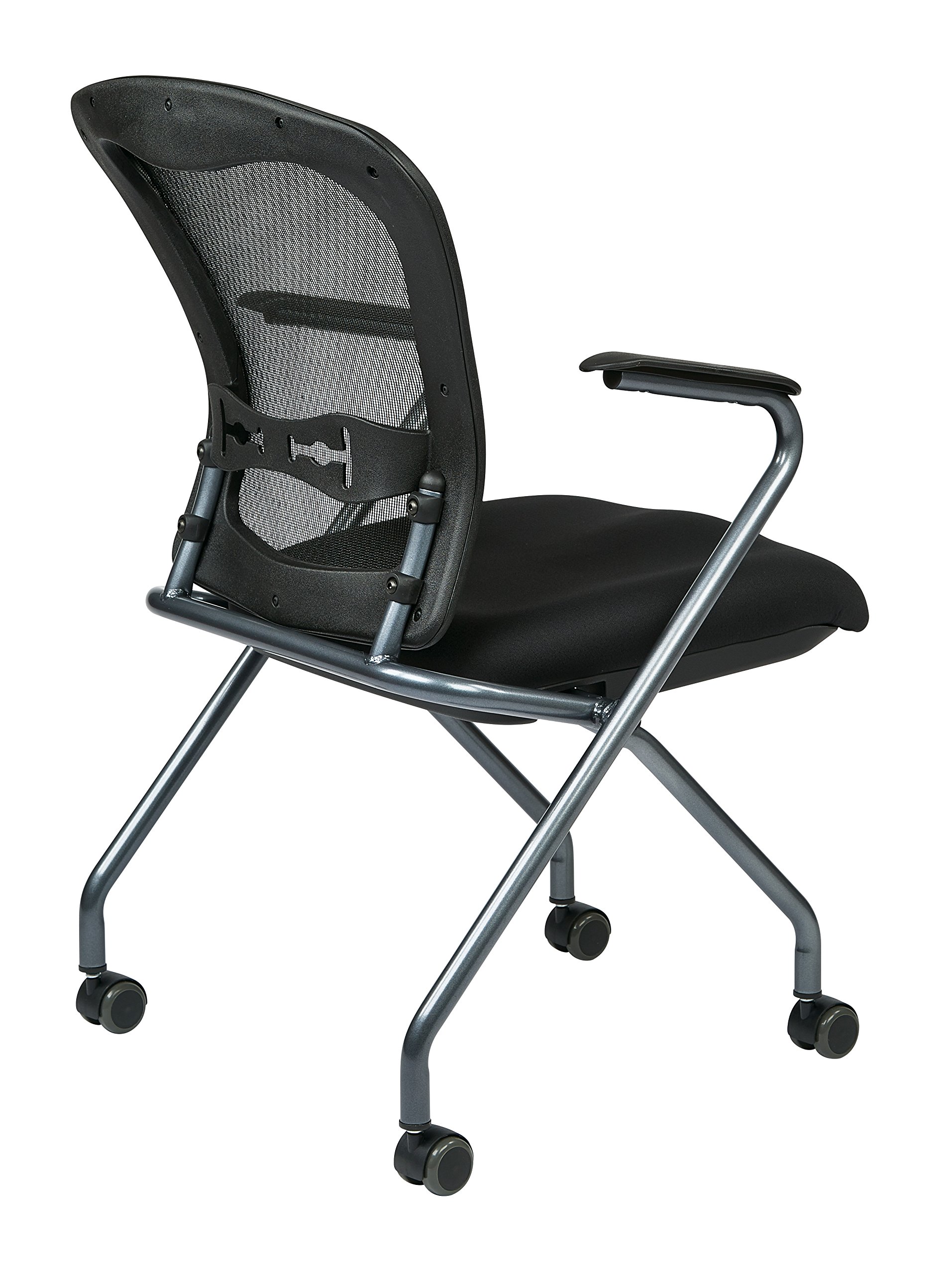 Office Star Deluxe ProGrid Breathable Mesh Back Folding Chair 2-Pack with Armrests - Titanium Finish Frame & Coal FreeFlex Technology - Perfect for Office, Conference Rooms, Events and Home Use