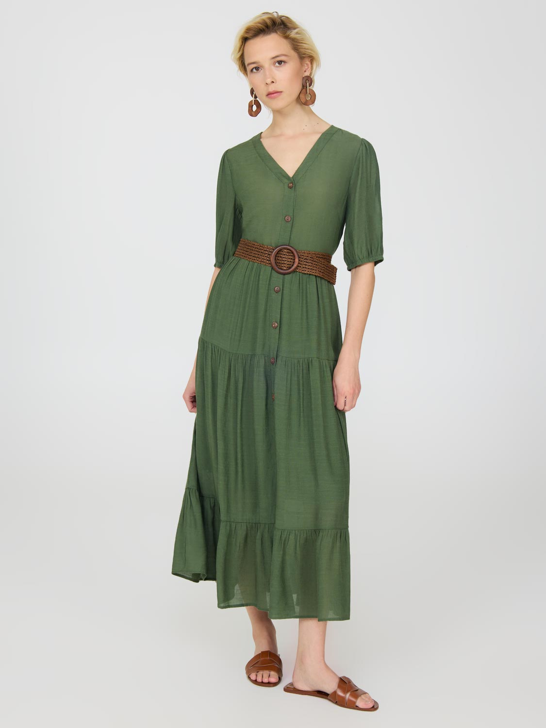 Elegant Short Balloon Sleeve Tiered Maxi Dress for Women - Perfect for Summer Weddings, Beach Vacations & Boho Parties