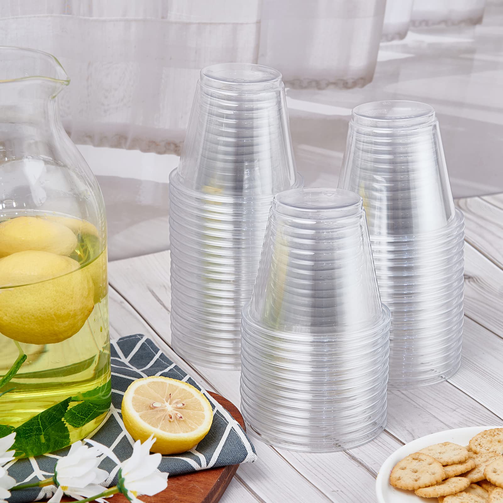 Turbo Bee 300 Pack 9oz Clear Disposable Plastic Cups - Crystal PET Party Drinking Cups for Wine, Juice, Iced Coffee & Cold Beverages - Perfect for Parties, BBQs, Picnics & Office Events