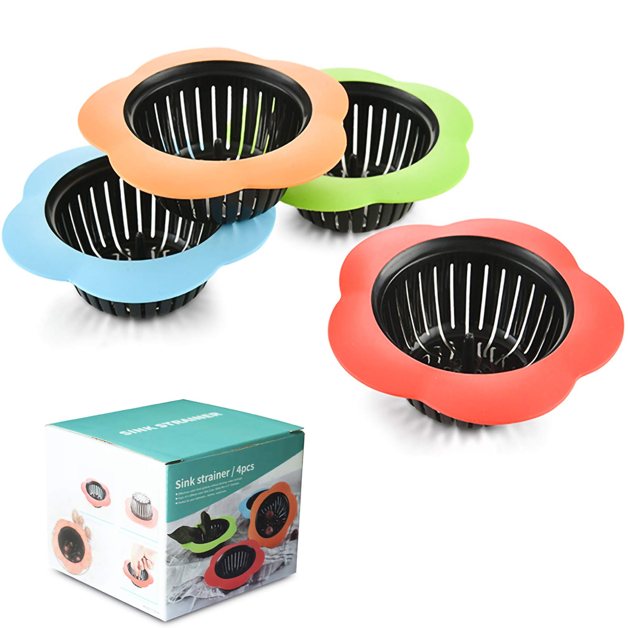 4 Pack Multicolored Silicone Kitchen Sink Strainer - Easy Clean Drain Filter Basket for Efficient Kitchen Cleaning and Dishwashing