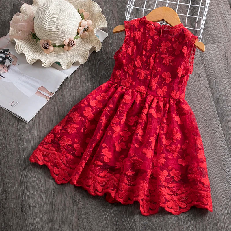 Flower Lace Baby Summer Dresses for Girls 2-6 Years - Sleeveless Casual Kids Clothing for Birthday Party & New Year Celebration | Red Cotton Dress for Outdoor Play & Special Occasions
