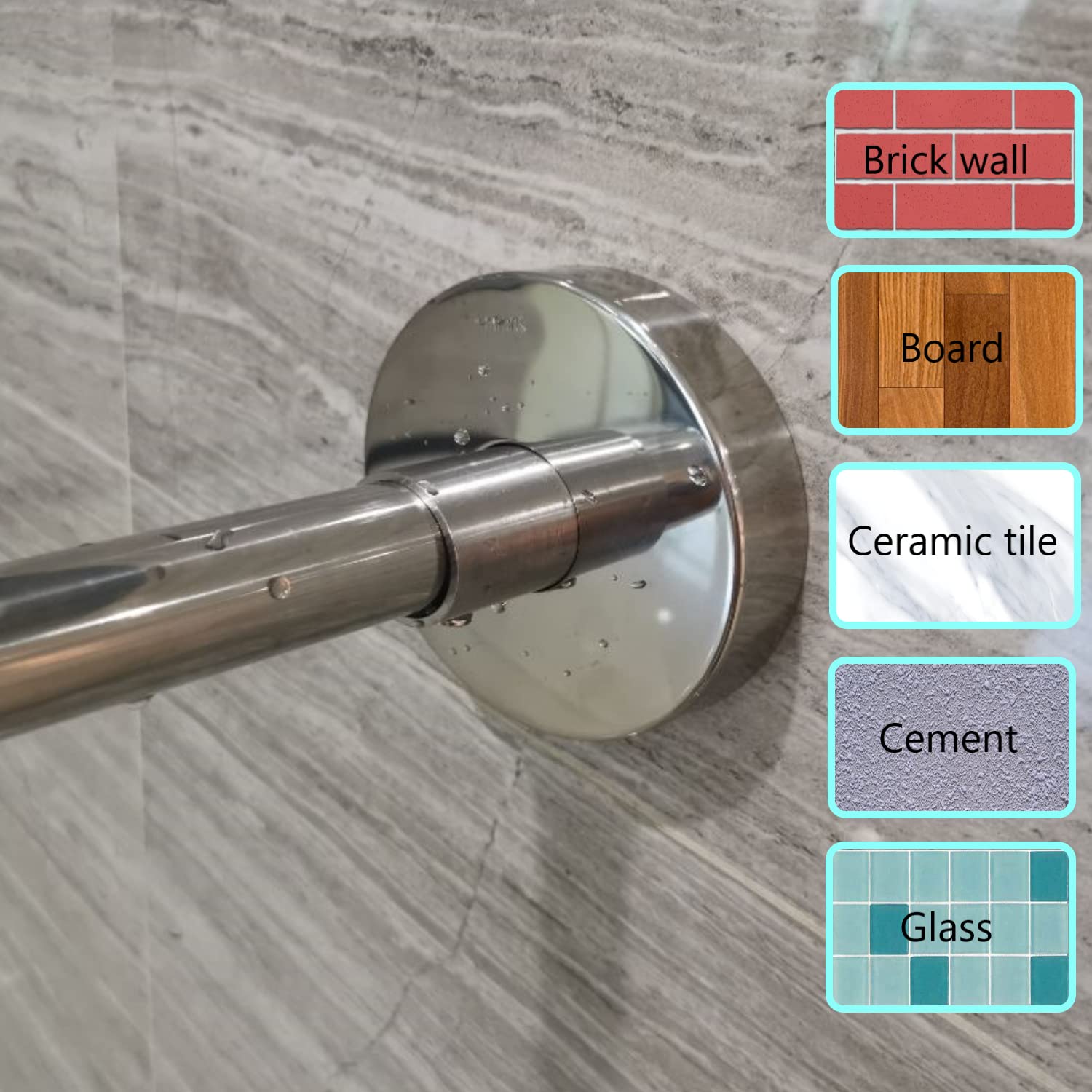 No-Drill Stretchable 304 Stainless Steel L-Shaped Shower Curtain Rod - Adjustable Length 28.55