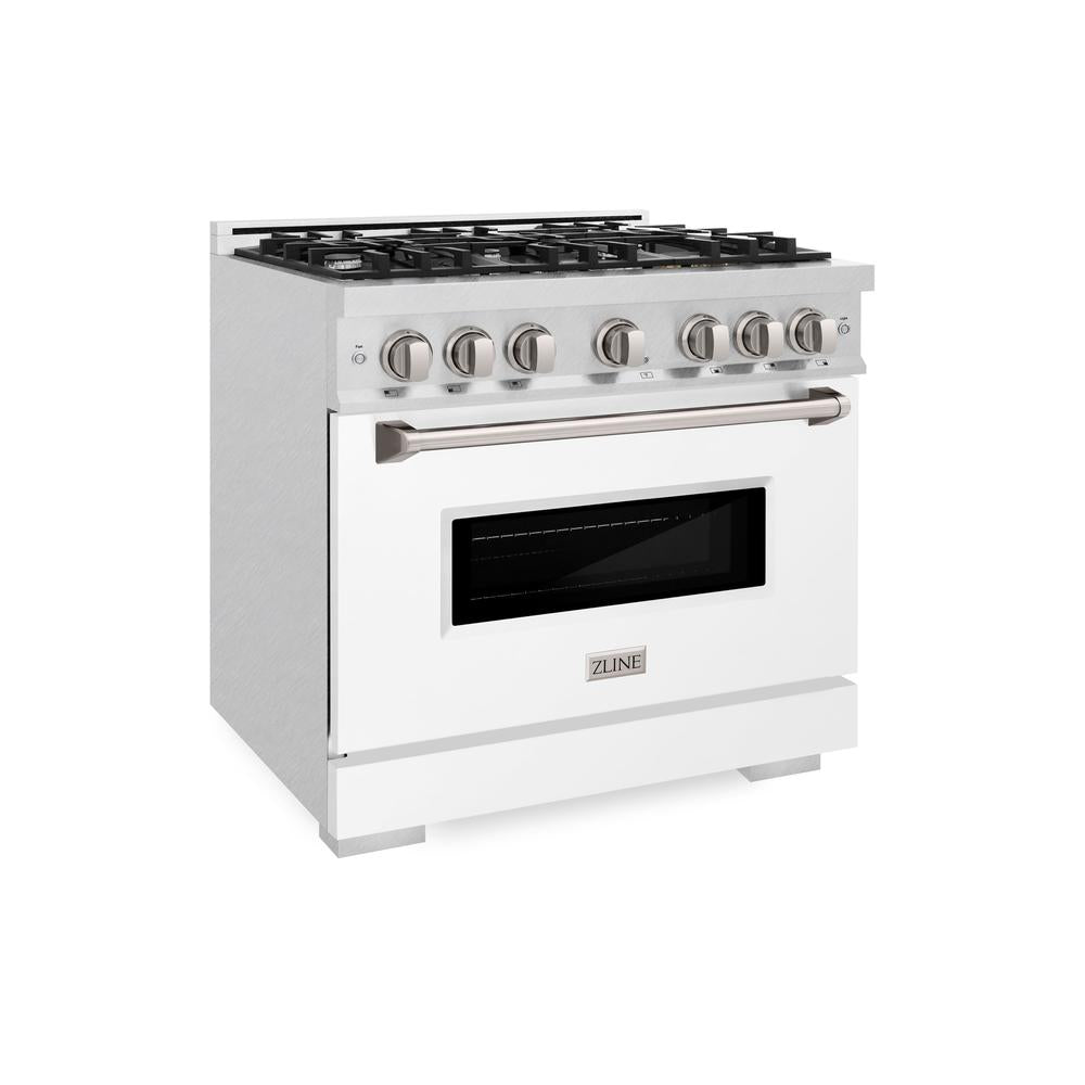 ZLINE 36 Inch 5.2 Cu. Ft. Classic Gas Range with 6 Burner Cooktop & Convection Gas Oven - Satin Stainless Steel with White Matte Door (CGRS WM 36) | Professional Kitchen Appliance for Home Chefs & Cooking Enthusiasts