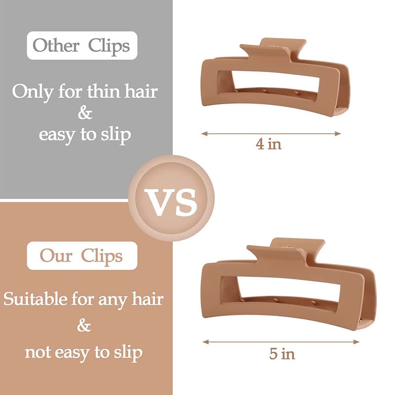 FAMEZA 6 Pack Extra Large Claw Hair Clips - Strong Hold Non-Slip Jumbo Hair Clips for Women & Girls - Cute Square Hair Accessories in Multi Colors (6 PCS) - Perfect for Thick Hair, Ponytails, Buns & Everyday Styling