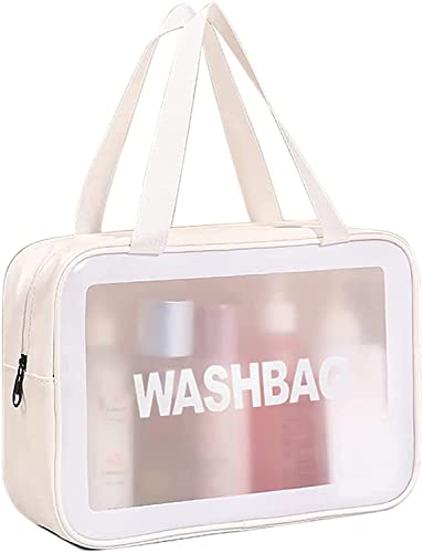 Aepigo Clear PVC Waterproof Toiletry Bag - Large Zippered Cosmetic Makeup Travel Organizer for Women & Men (White) | Perfect for Air Travel, Gym, Beach & Daily Essentials Storage