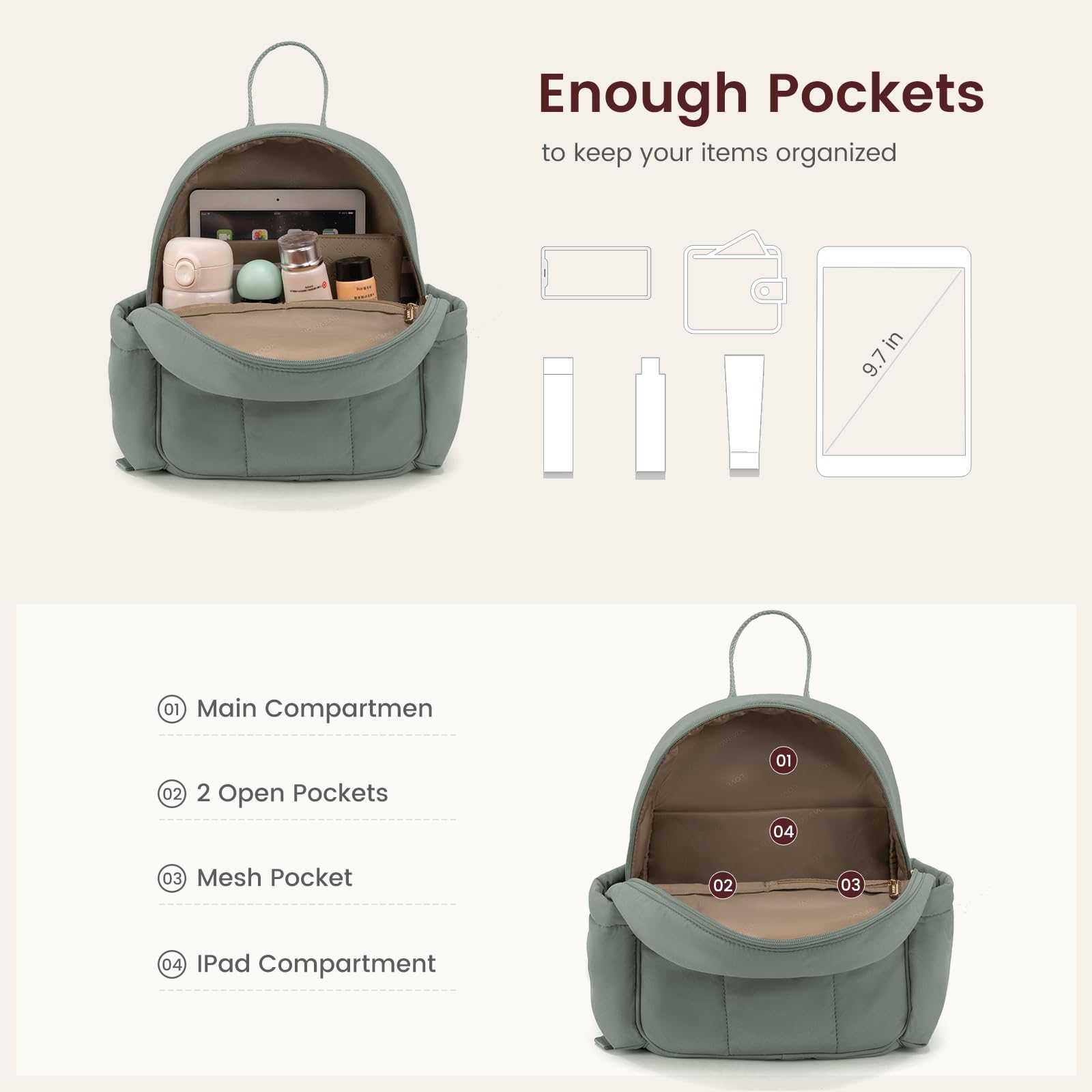 LOVEVOOK Mini Backpack Purse for Women - Lightweight Puffer Small Crossbody Bag, Cute Fashionable Daypack for Daily Use, Travel & School | Perfect Gift for Her, Girlfriend or Teen Girls