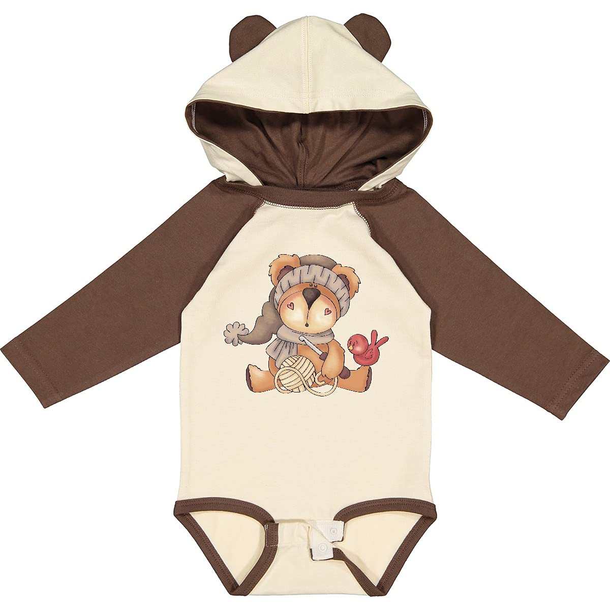 Inktastic Winter Crochet Bear Long Sleeve Baby Bodysuit - Cozy Outfit for Newborns & Infants - Perfect for Holiday Photos, Christmas Gifts & Winter Family Gatherings