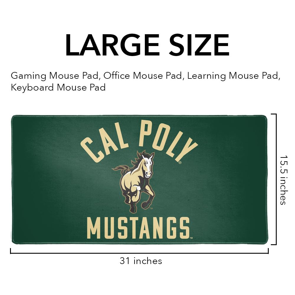 Cal Poly Mustangs Logo Large Gaming Mouse Pad - Non-Slip Desk Mat with Stitched Edges for PC & Laptop - 31.5 x 15.7 Inches - Perfect for Gamers, Home Office & Workstation Setup