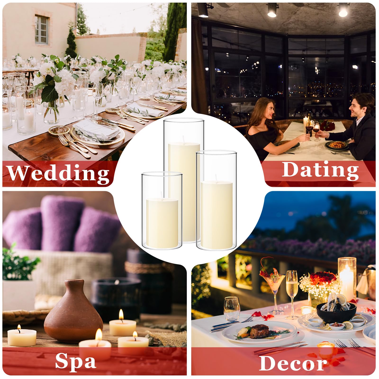 Shihanee 36 Pcs Ivory White Pillar Candles with Clear Glass Cylinder Vases - 18 Sets (2.6