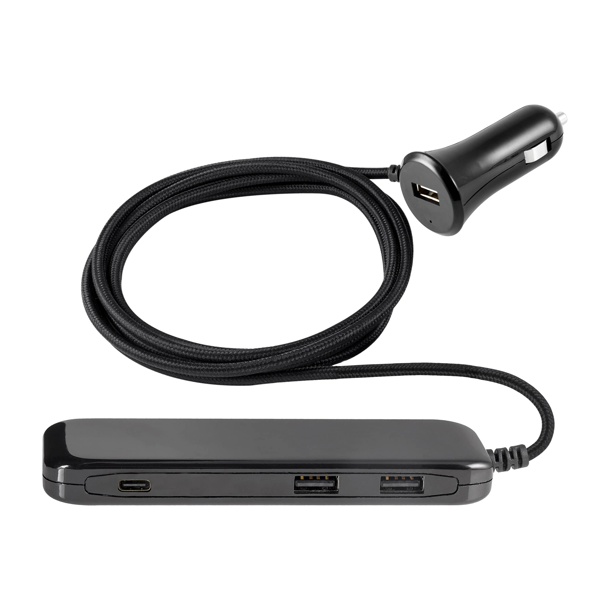 UltraPro 4-Port USB Car Charger with 6 Ft Cord - Fast Charging Multi USB Charger Station & Travel Power Strip (Black) - Perfect for Road Trips, Family Travel & Office Use