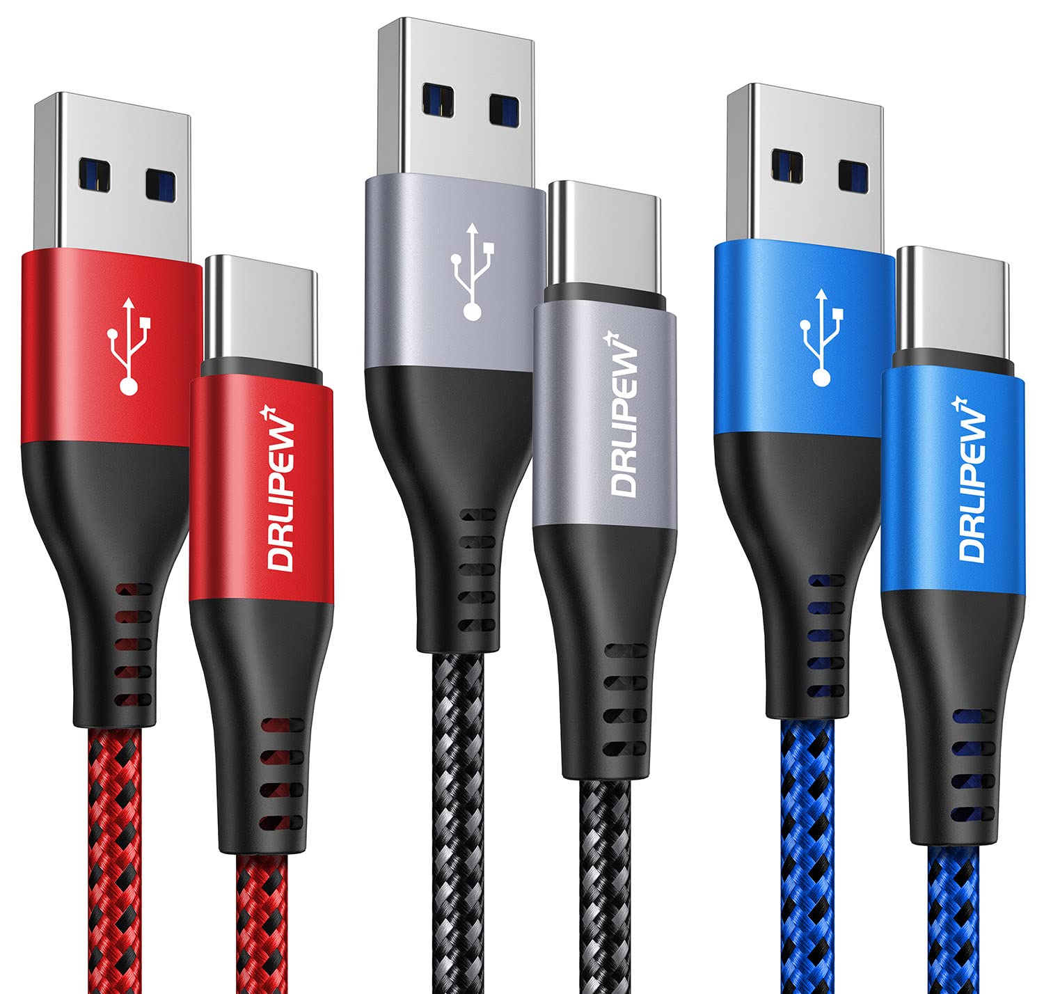 6ft USB C Cable 3-Pack - Fast Charging Braided USB to Type C Cable for Samsung Galaxy S21/S22/S23/S24 Ultra, iPhone 15/15 Pro/15 Pro Max, Google Pixel 8/7 - Durable Charger Cord for Home, Office & Travel