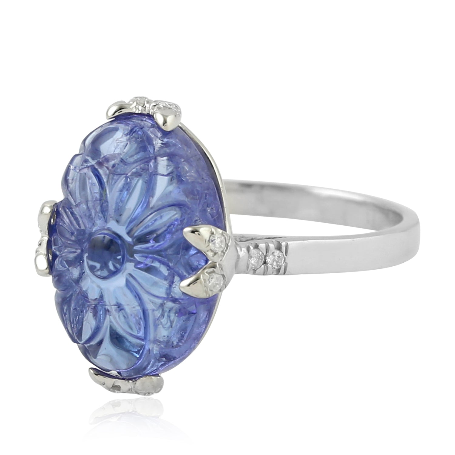 18K White Gold Tanzanite & Diamond Flower Ring for Women | Elegant Pave Setting, Perfect for Weddings, Anniversaries & Special Occasions