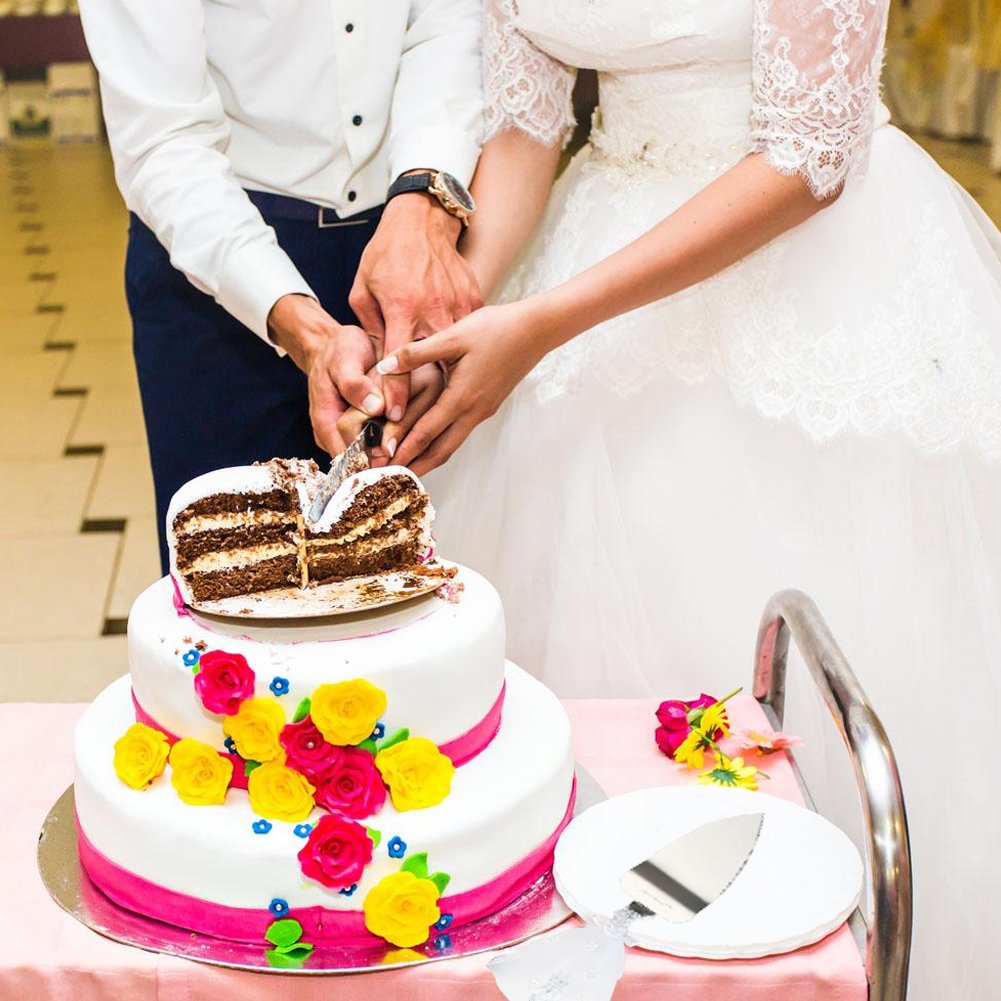 ULA Bride and Groom Wedding Cake Knife & Server Set - Stainless Steel Serrated Cake Knife & Pie Server - Elegant Wedding Gift for Anniversary, Valentine's Day - Perfect for Wedding Cake Cutting Ceremony & Dessert Serving