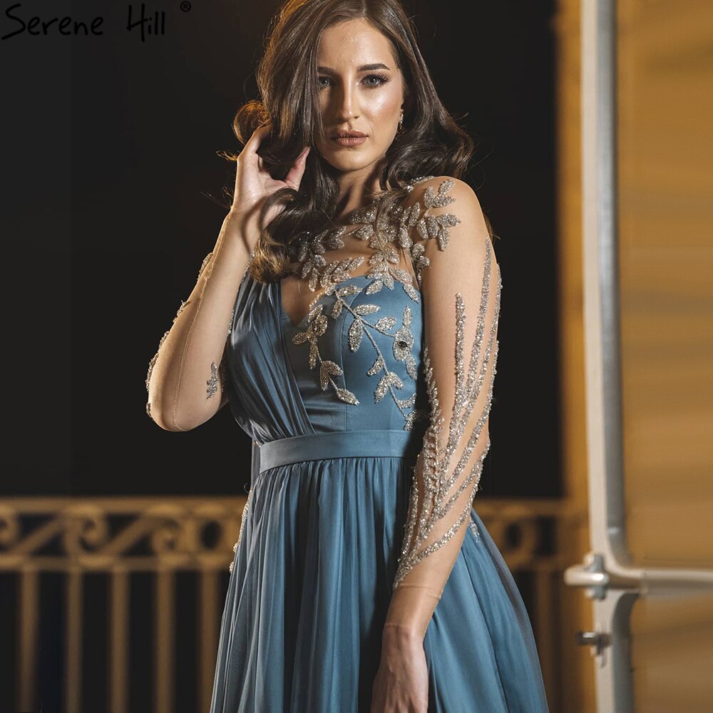 Elegant Blue Cape Sleeve Beaded Evening Gown for Women - A-Line Sexy Prom Dress for Wedding, Party & Special Occasions | LA70308 | Perfect for Formal Events, Red Carpet & Evening Galas