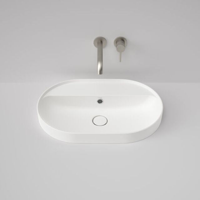Caroma Liano II 600mm Modern Bathroom Sink with Tap Landing - Matte White Ceramic Basin with Overflow (0 Tap Hole) | Perfect for Contemporary Vanities & Powder Rooms