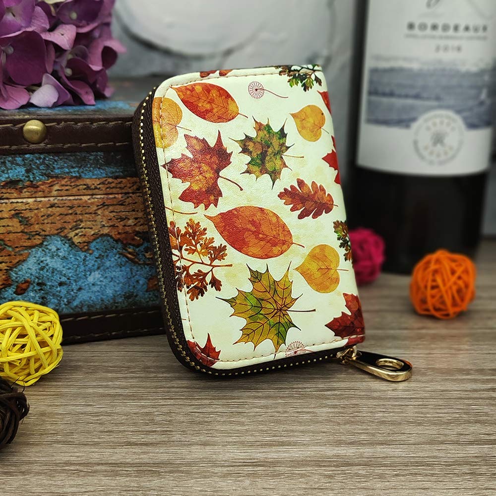 MOYYO RFID Blocking Leather Zipper Card Holder Wallet for Women - Stylish Printed Credit Card Case for Girls, Perfect for Travel, Shopping & Everyday Use