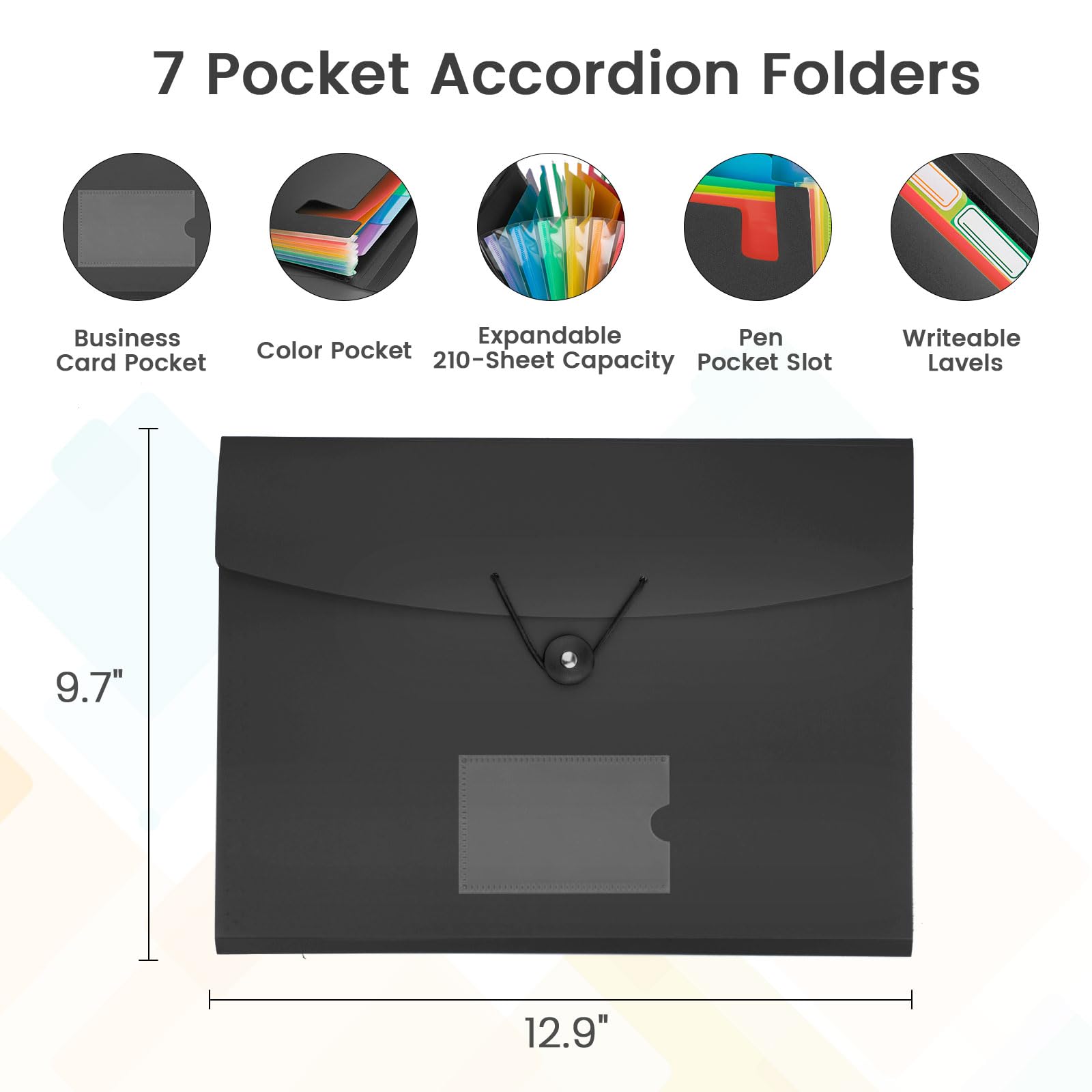 7-Pocket Accordion File Organizer with Labels - A4/Letter Size for Office & School Documents