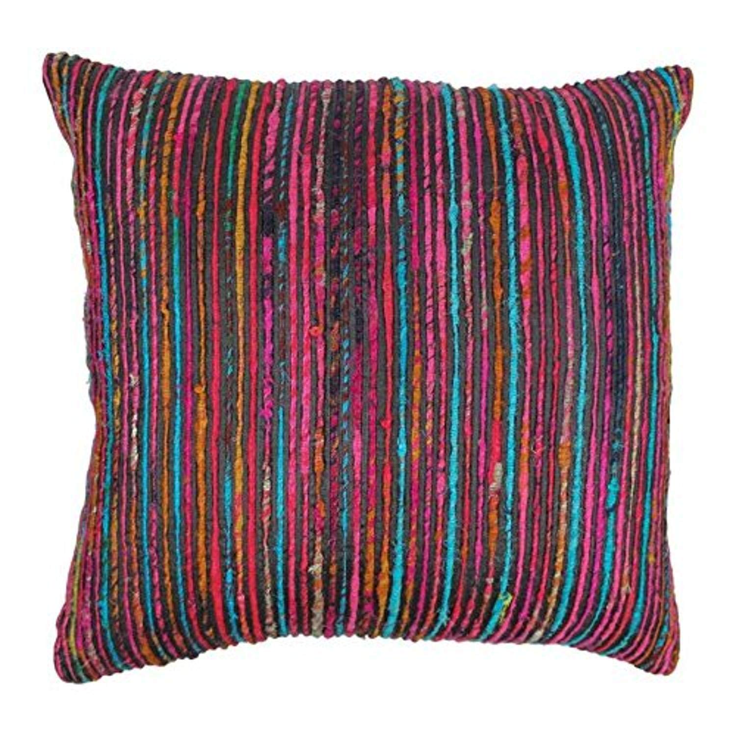 Blazing Needles 20-Inch Black Throw Pillow with Rainbow Yarn Threading - Perfect for Sofa, Bed, and Home Decor