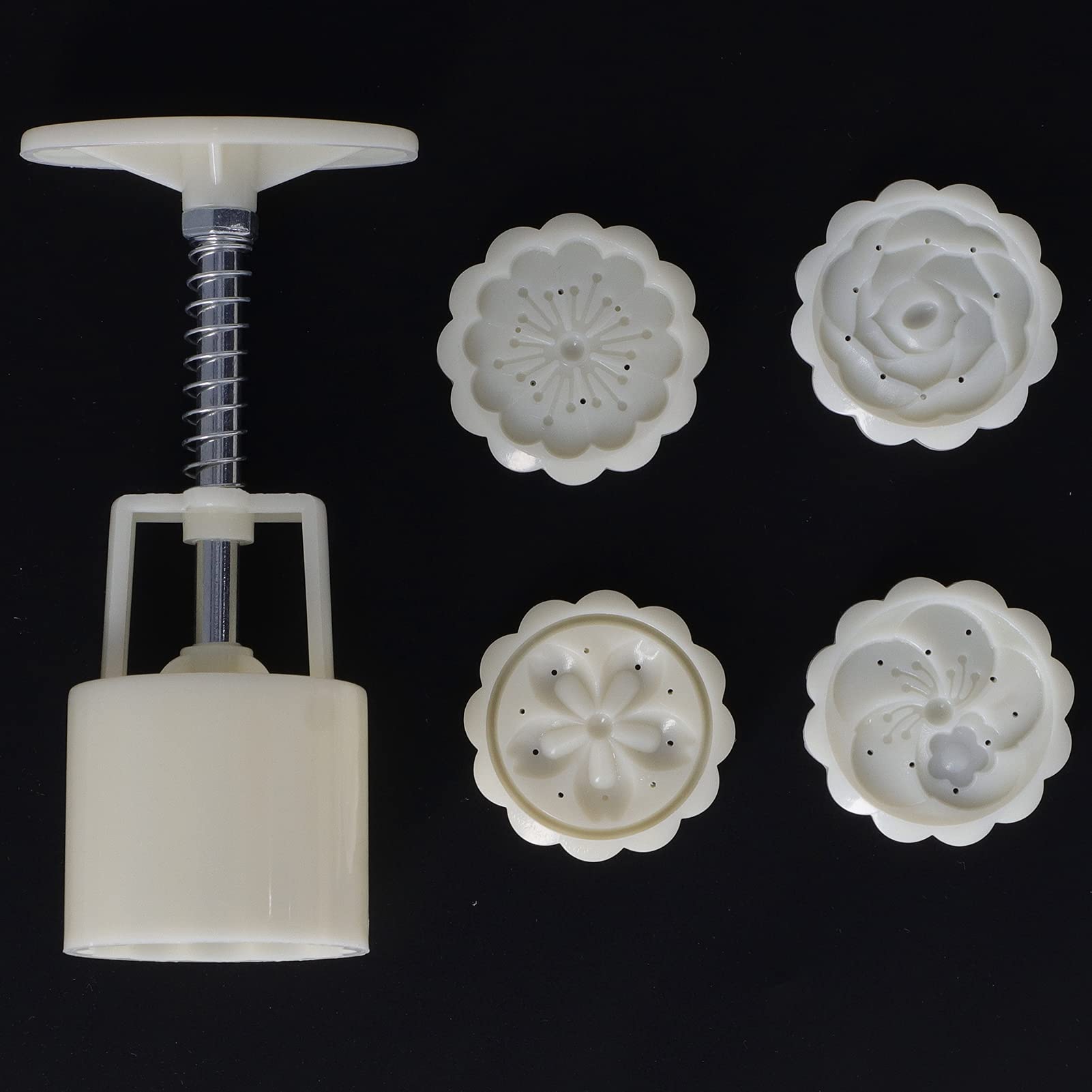 Mooncake Press Molds Set - 4 DIY Hand Press Cookie Stamps for Mid Autumn Festival, Moon Cake Maker & Pastry Tool - Perfect for Homemade Mooncakes, Cookies, and Festival Baking