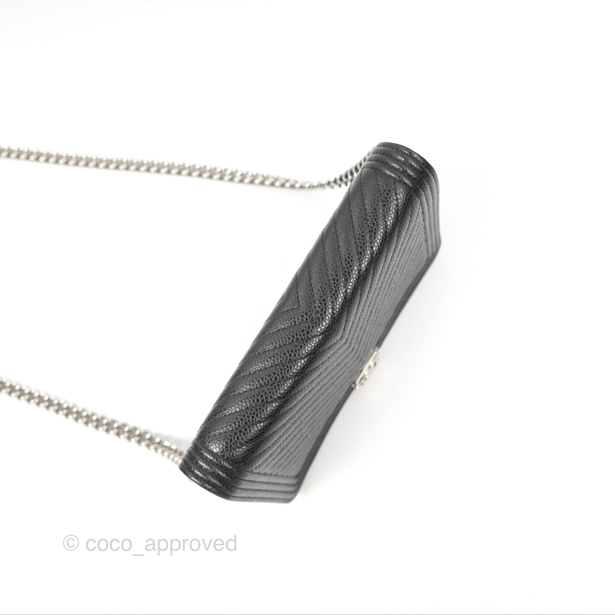 Chanel Chevron Boy Wallet on Chain WOC Black Caviar Leather with Silver Hardware - Luxury Crossbody Bag for Women, Perfect for Evening Parties & Date Nights