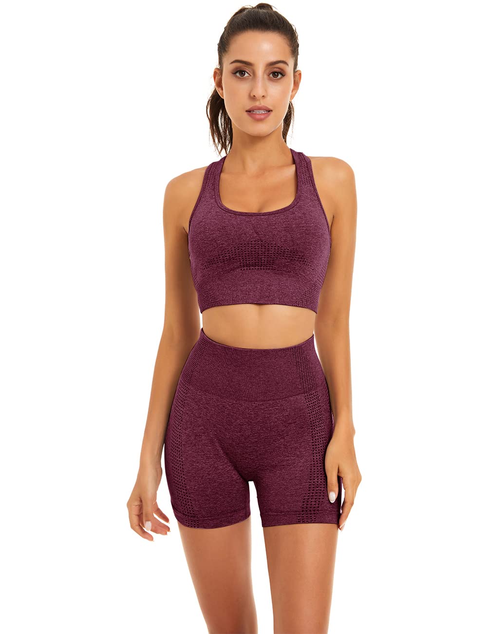 Toplook Women's Seamless Yoga Set - 2 Piece Workout Outfits with Gym Shorts & Sports Bra for Yoga, Pilates, Gym & Running | Comfortable & Breathable Activewear