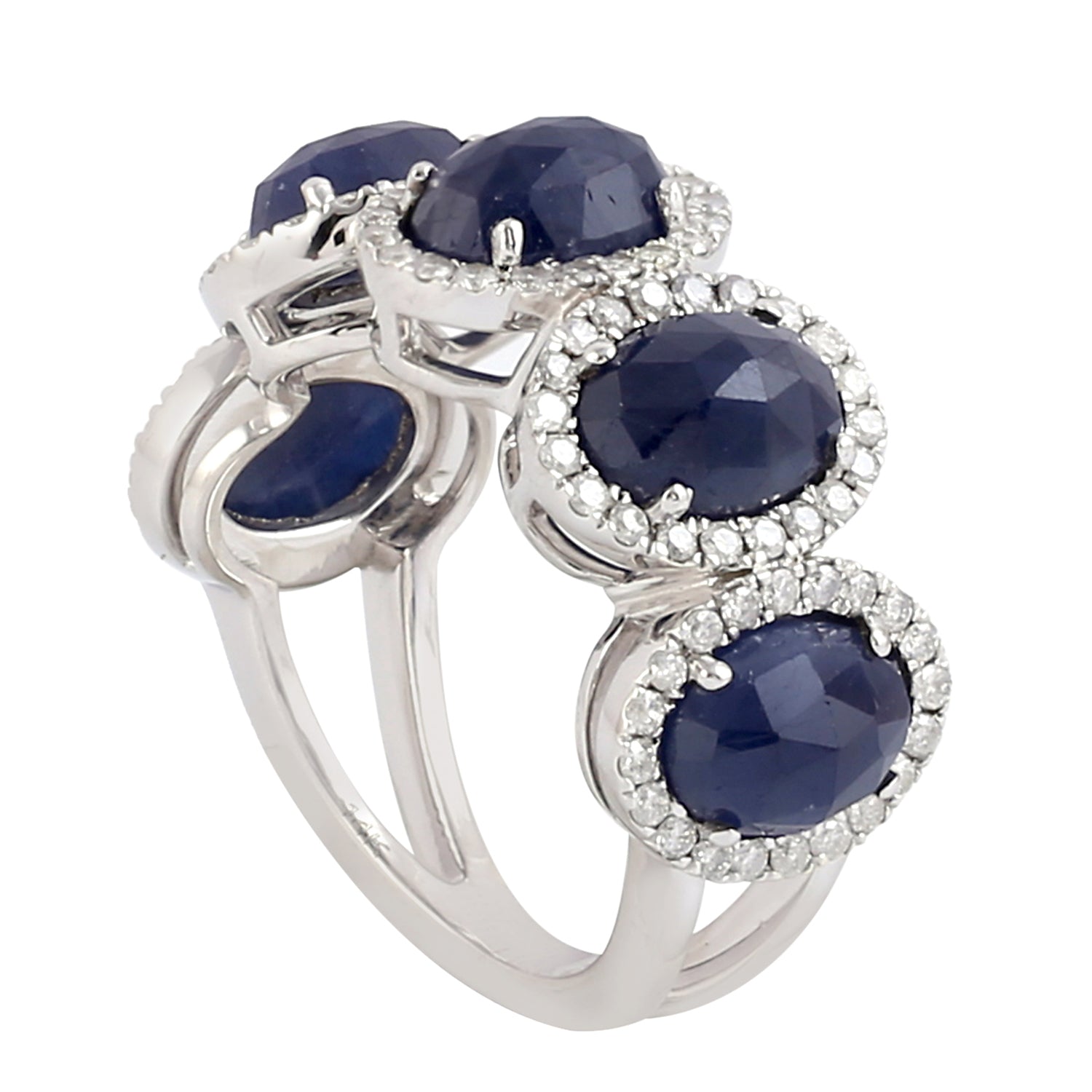 14K White Gold Blue Sapphire Pave Diamond Half Eternity Band Ring - Perfect for Weddings, Anniversaries & Romantic Gifts