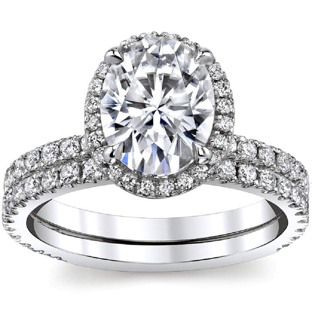 3.00CT Oval Cut Double Halo Moissanite Bridal Set - VVS1 Clarity Colorless Diamond Alternative - 925 Sterling Silver Engagement & Wedding Ring Set - Perfect Gift for Anniversaries, Proposals & Special Occasions