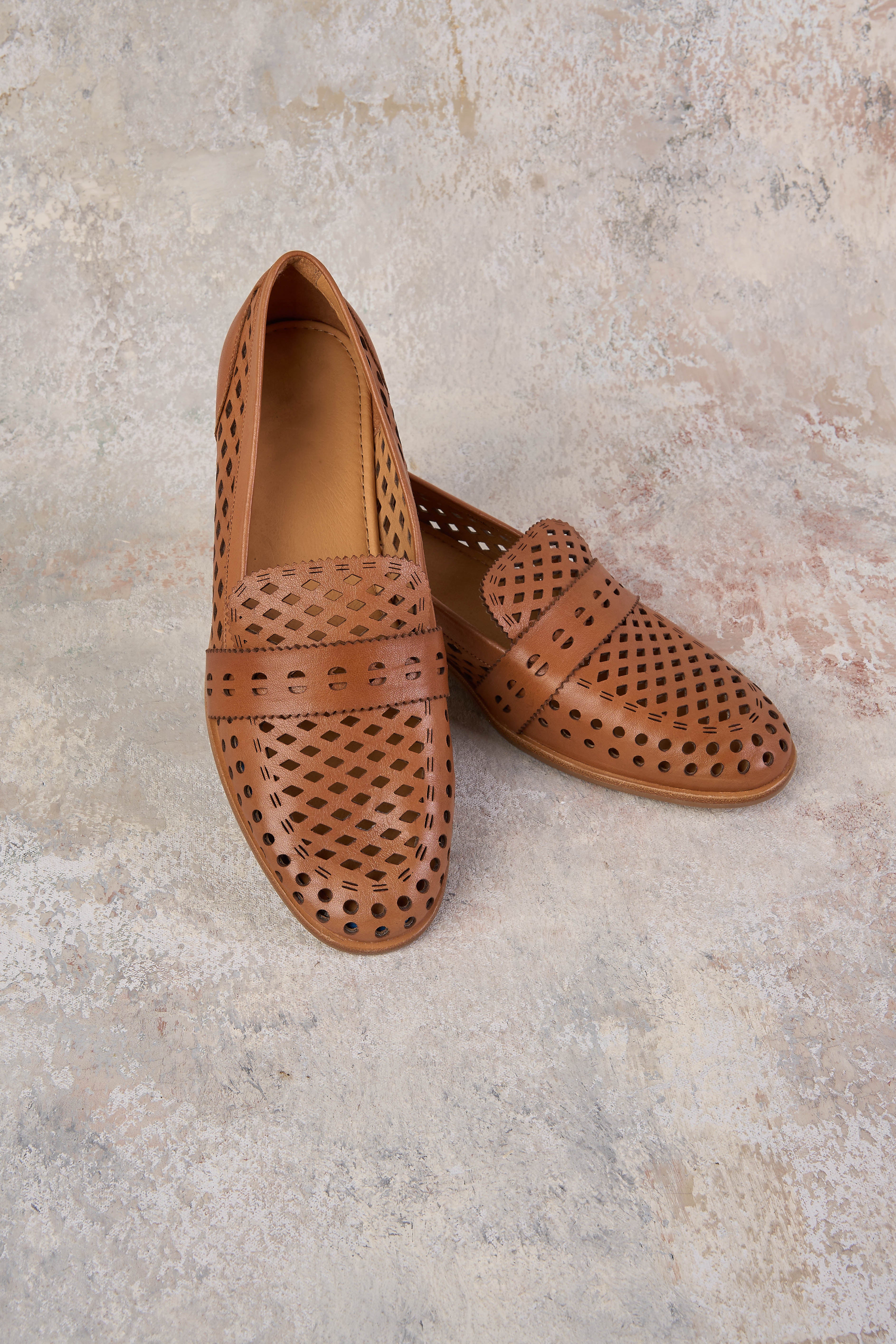Hillary Women's Tan Leather Heeled Loafers - Comfortable Slip-On Dress Shoes for Work, Office & Casual Outfits