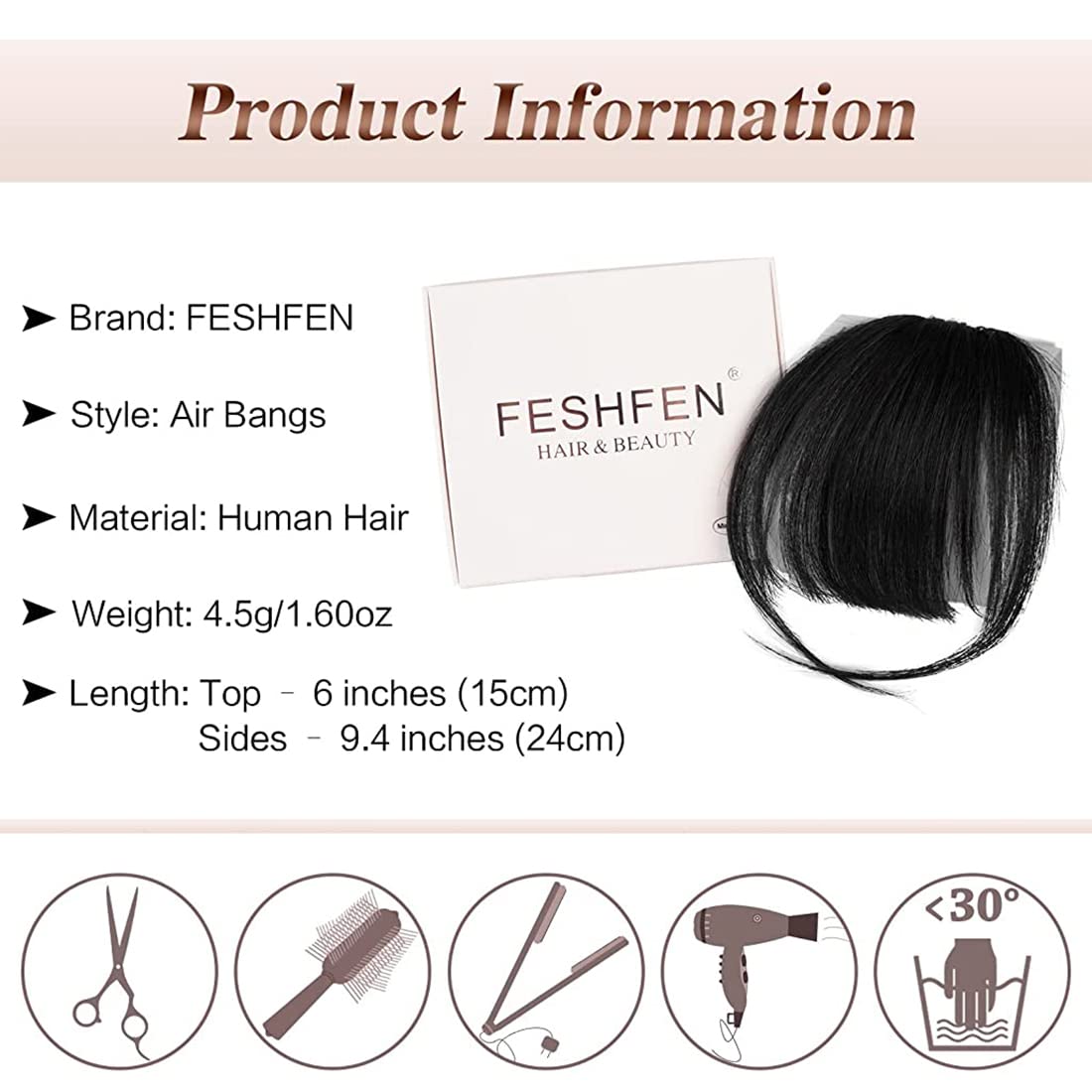 MAYCREATE® Clip-In Hair Extensions for Women & Girls - Soft Black Artificial Bangs & Fringes | Natural-Looking Front Hair Extensions & Wigs for Everyday Wear, Parties & Special Occasions