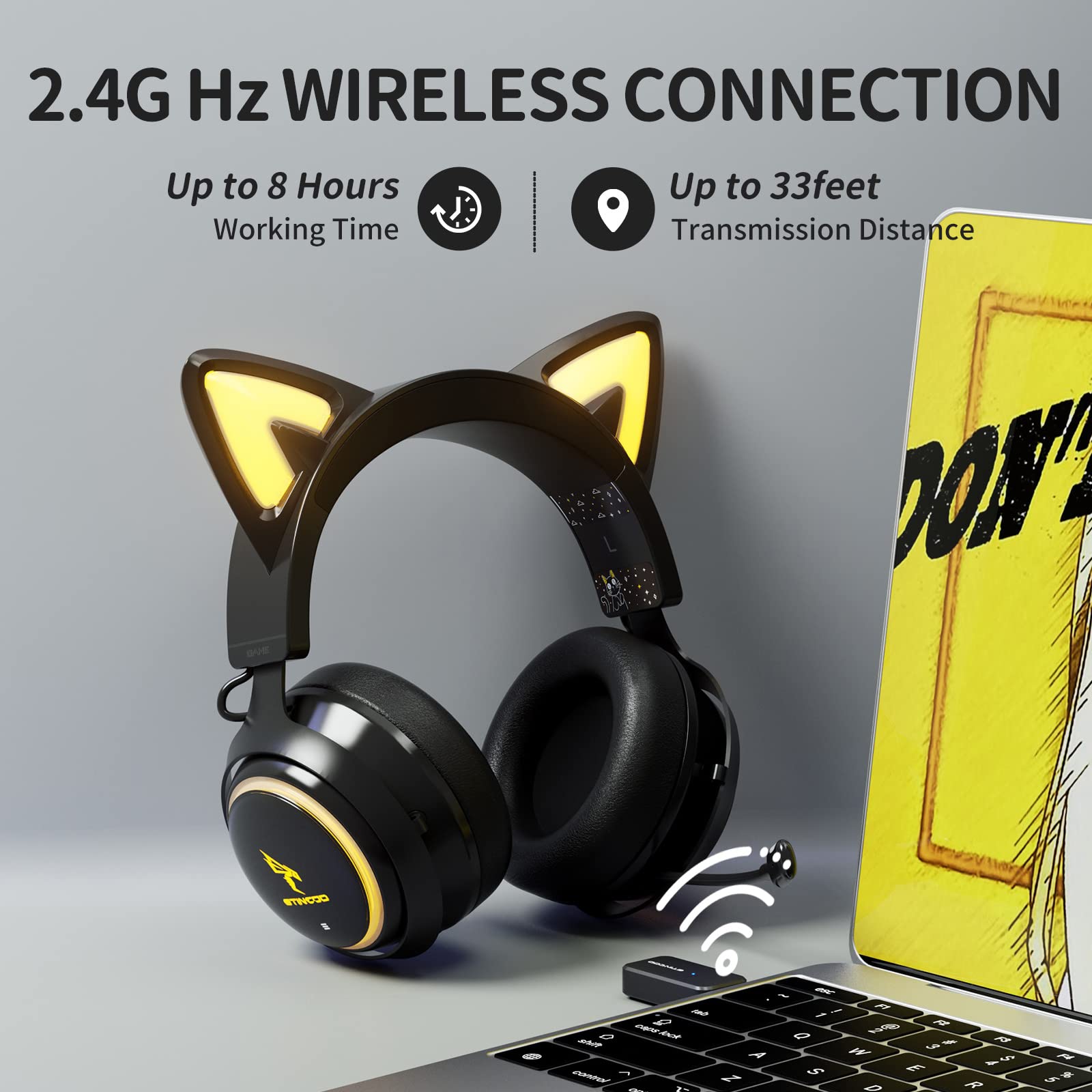 SOMIC GS510 Wireless Cat Ear Gaming Headset for PS5, PS4, PC - 2.4G Retractable Mic, 7.1 Stereo Sound, 8H Battery, RGB Lights (Xbox Wired Mode) - Perfect for Gaming, Streaming & Online Classes