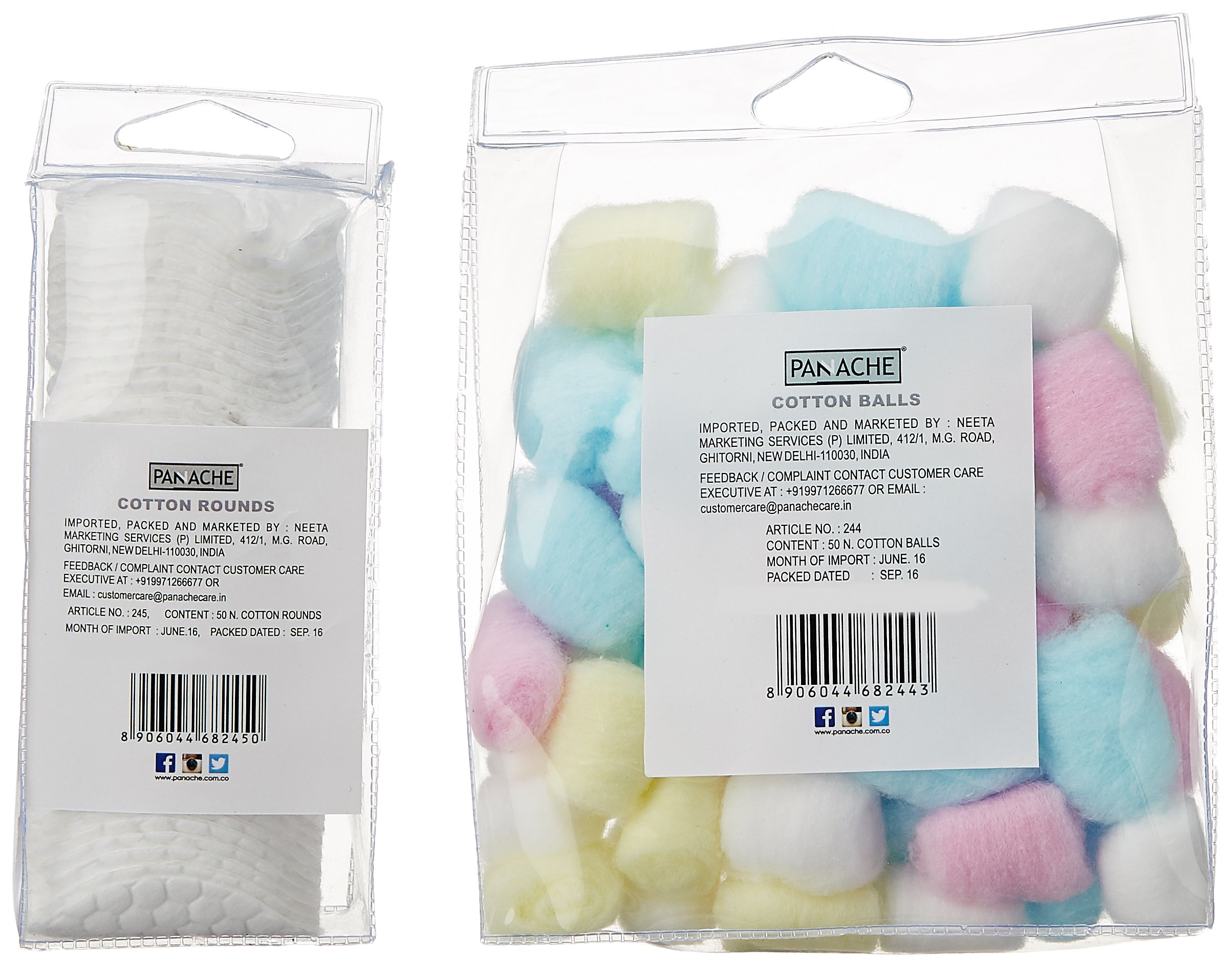 Panache Everyday Cotton Essentials - 50 Cotton Balls & 50 Cotton Rounds | Soft, Absorbent & Gentle for Face & Body Care | Perfect for Makeup Removal, Skincare & First Aid