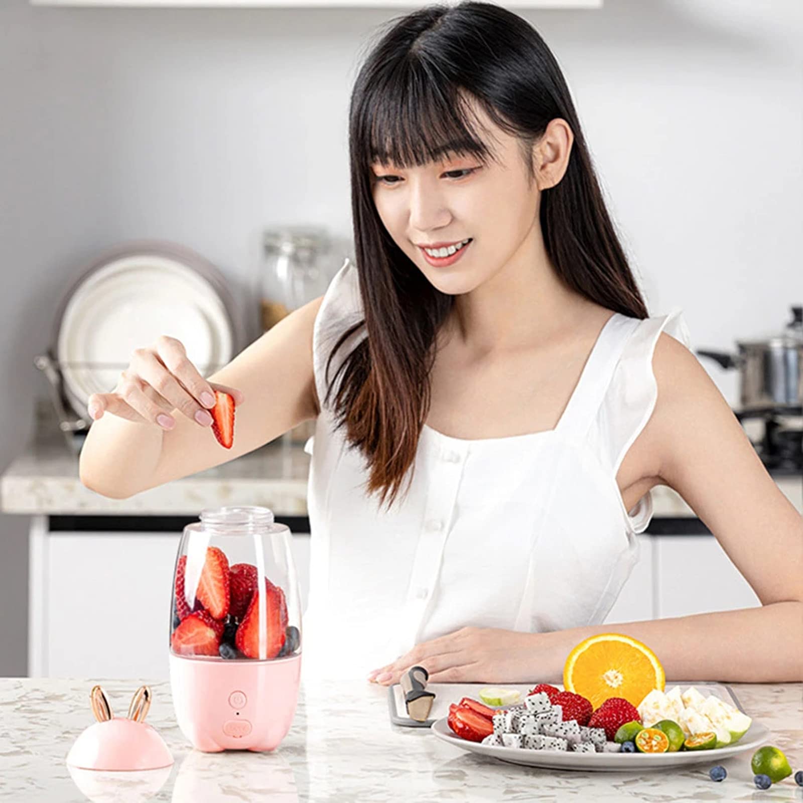 330ml Portable USB Rechargeable Blender - Rabbit Design Fruit Juice Mixer Cup for Smoothies, Shakes & Healthy Drinks | Perfect for Home, Office & Travel | Blue