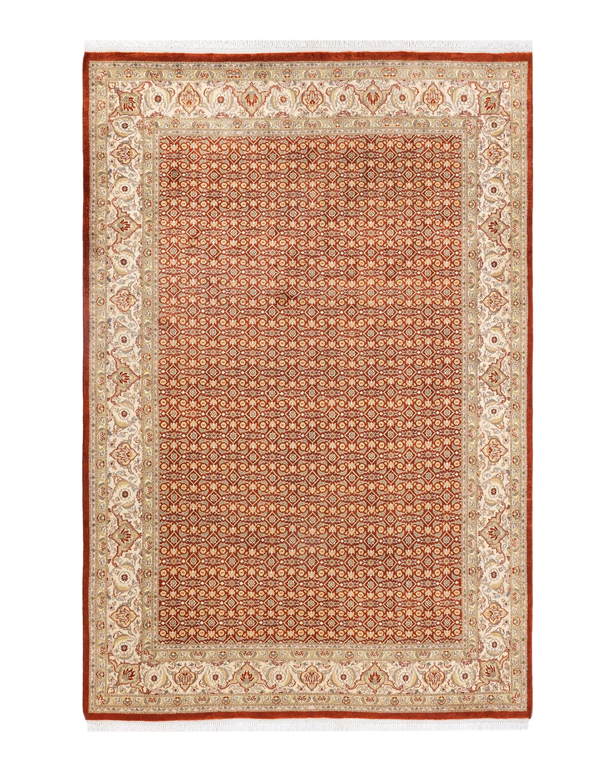 Handmade Wool Oriental Mogul Orange 6x9 Area Rug - Traditional Hand-Knotted One-of-a-Kind Solo Rugs for Living Room, Bedroom & Home Decor